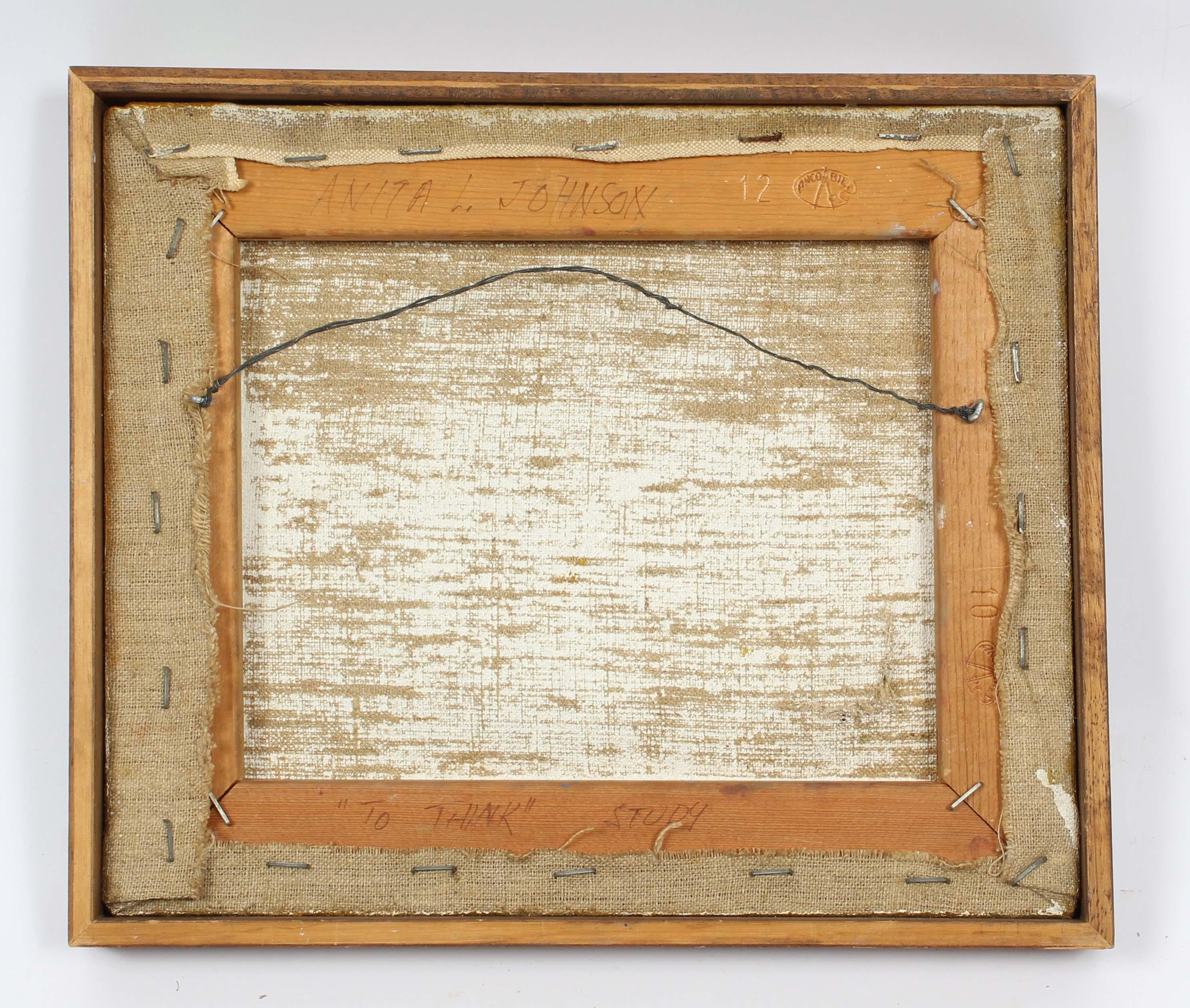 Pintura al Óleo Americana Moderna de Mediados de Siglo Abstracta naranja rojo verde marrón enmarcada en venta 1