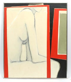 Mid-Century Modern Oil Painting Abstract Red Green Female artist Museum Label