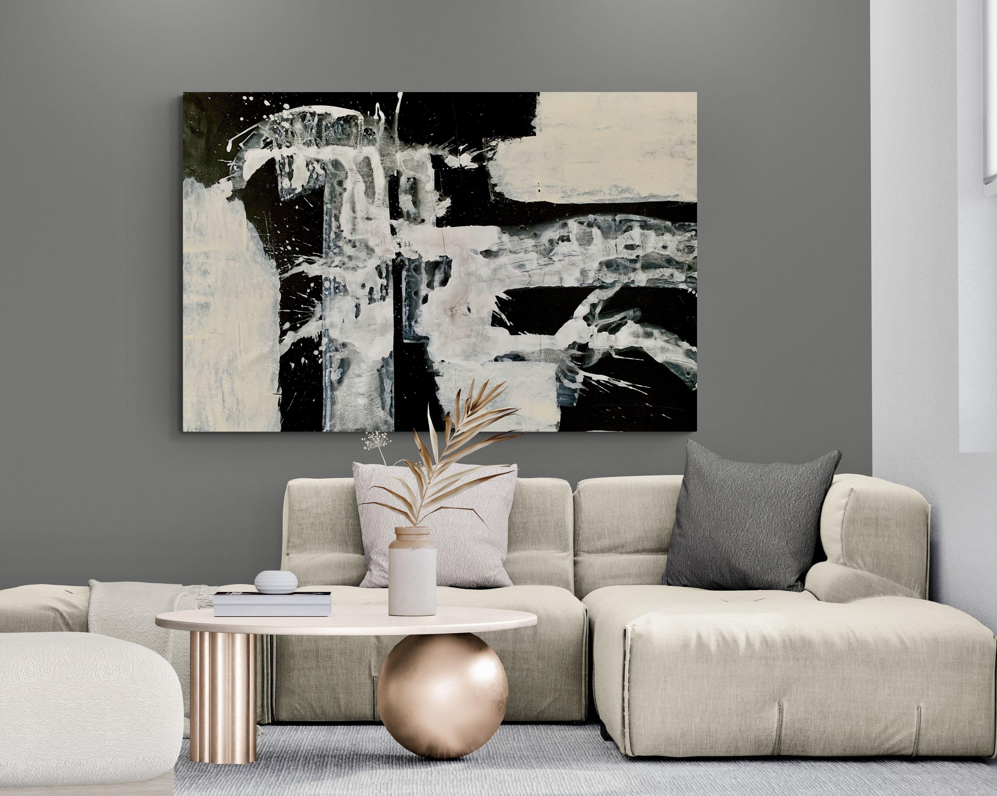 Abstrakt in Schwarz-Weiß Nr. 0124, Gemälde, Acryl auf Leinwand – Painting von Anita Kaufmann