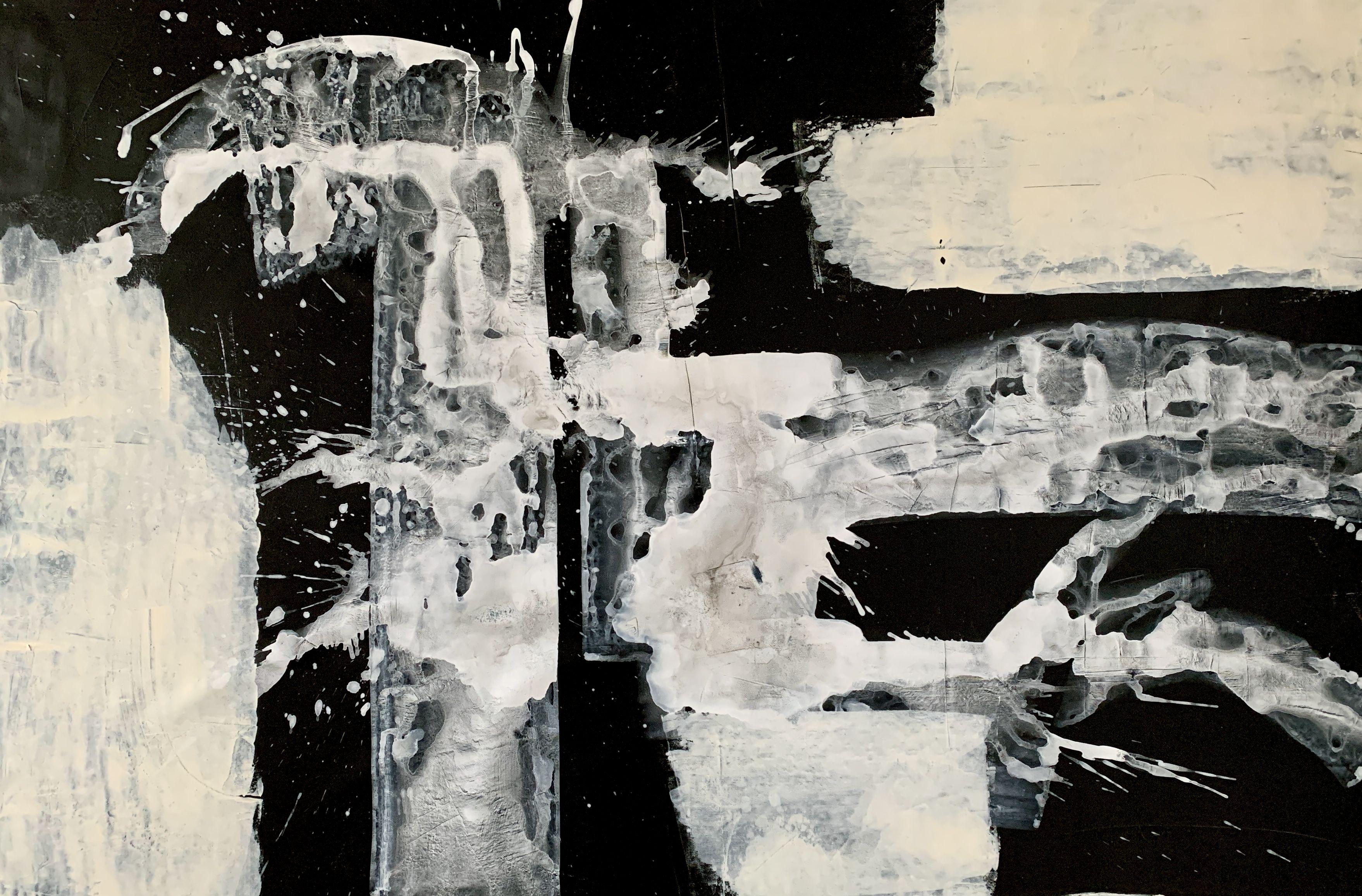 Abstrait en noir et blanc no. 0124, Peinture, Acrylique sur toile