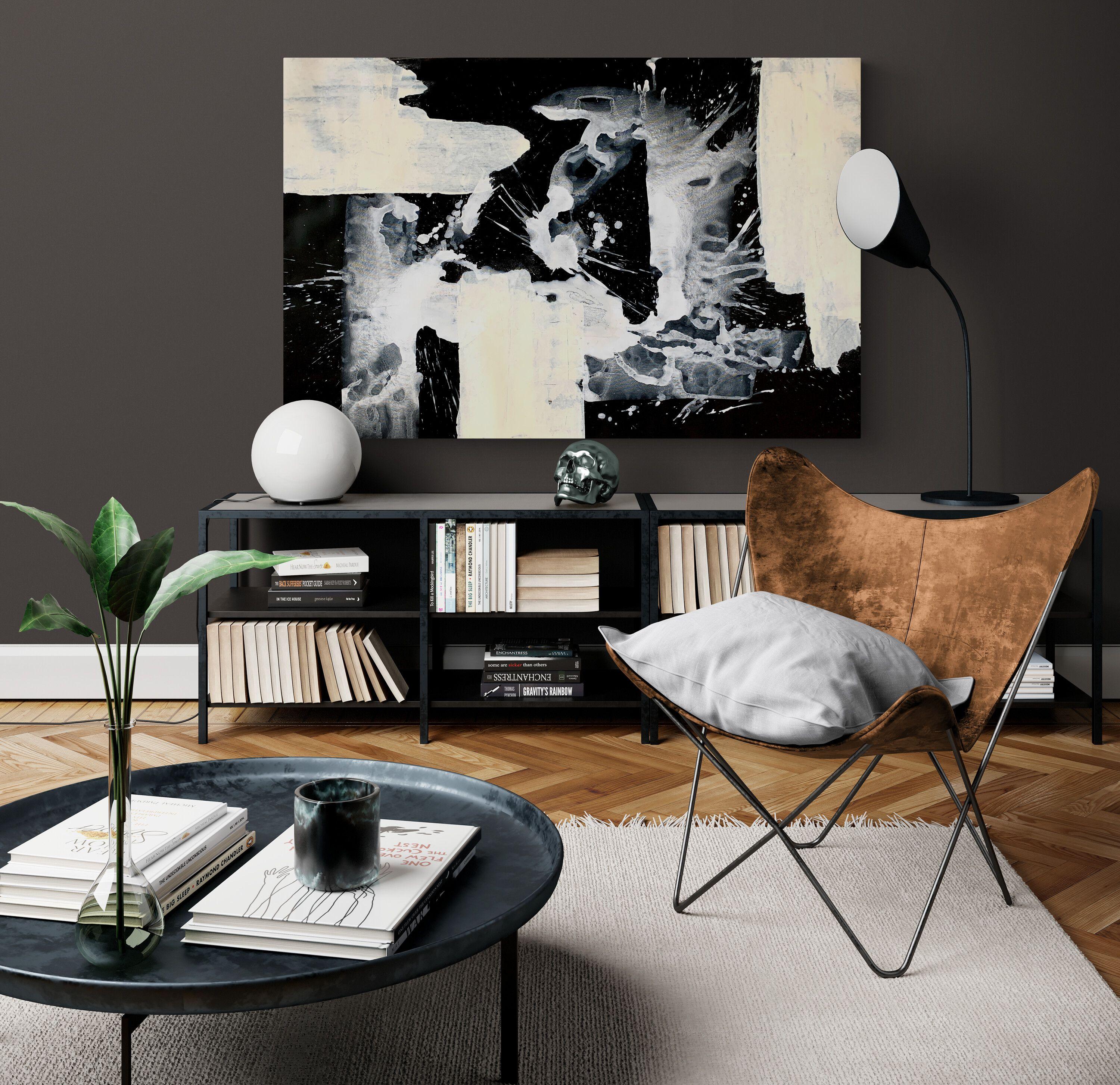 Abstrakt in Schwarz-Weiß Nr. 0224, Gemälde, Acryl auf Leinwand – Painting von Anita Kaufmann