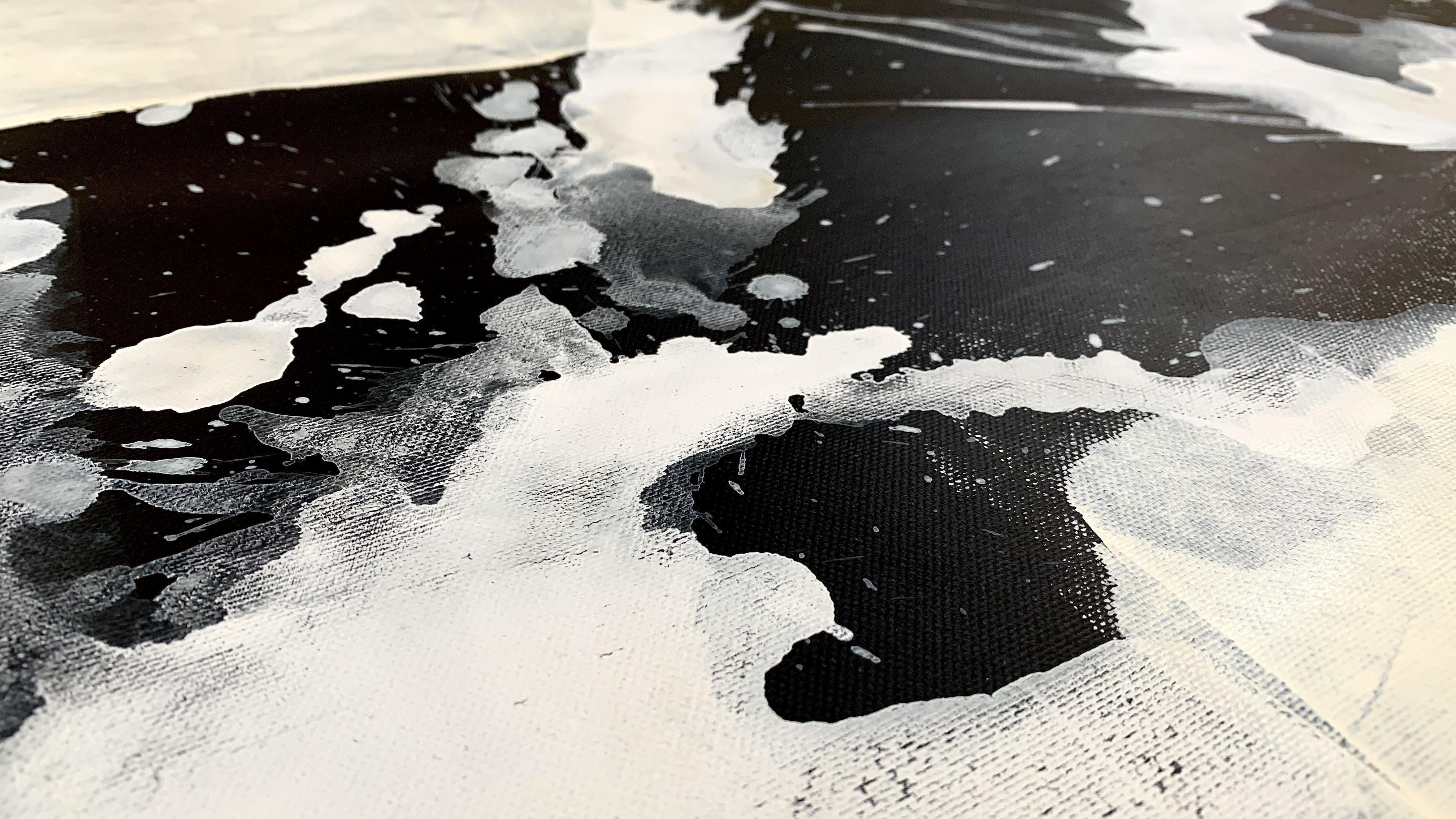 Abstrakt in Schwarz-Weiß Nr. 0224, Gemälde, Acryl auf Leinwand (Beige), Abstract Painting, von Anita Kaufmann