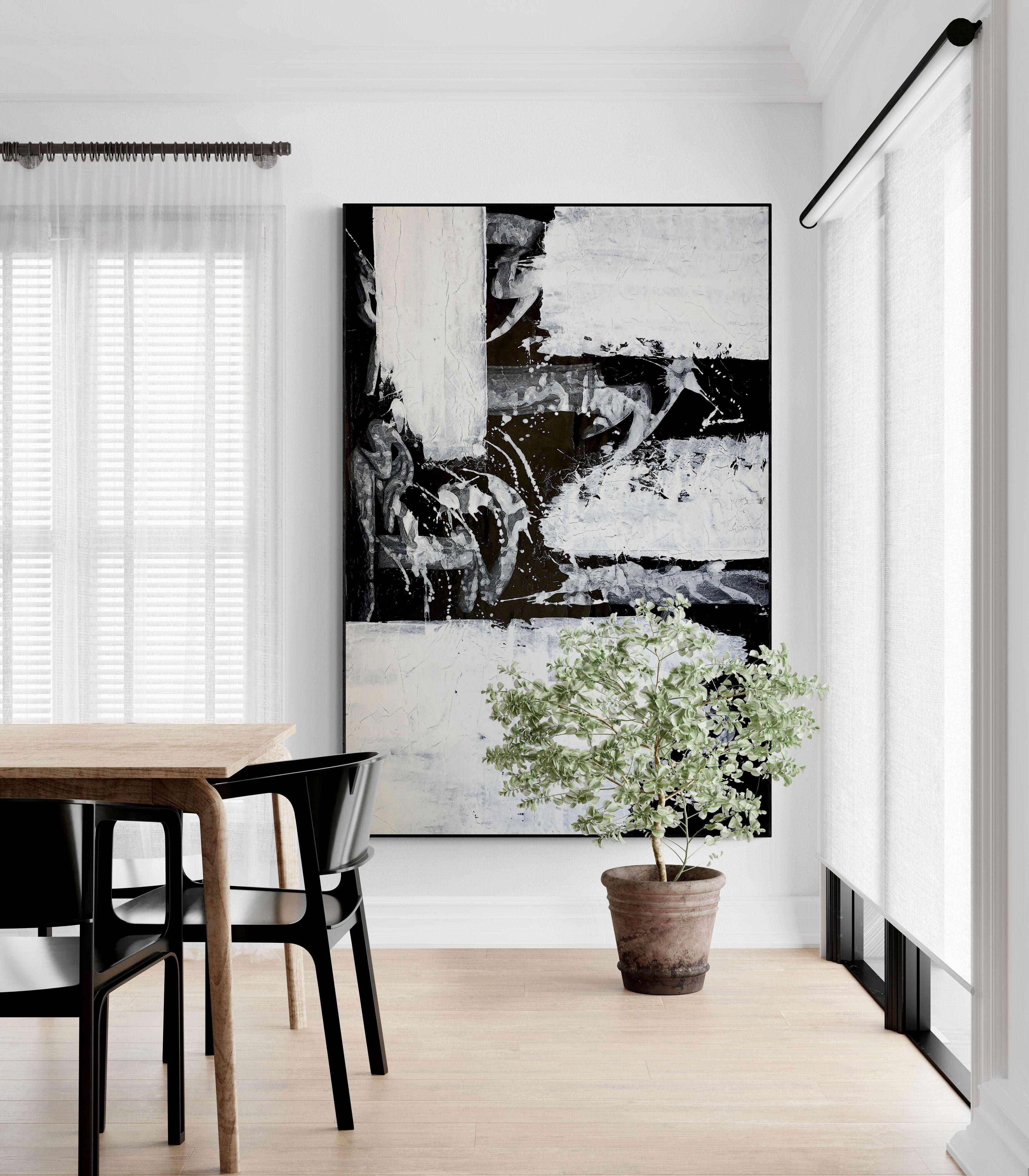 Abstrakte Nr. 1324 Schwarz-Weiß-Gemälde, Gemälde, Acryl auf Leinwand (Abstrakter Expressionismus), Painting, von Anita Kaufmann