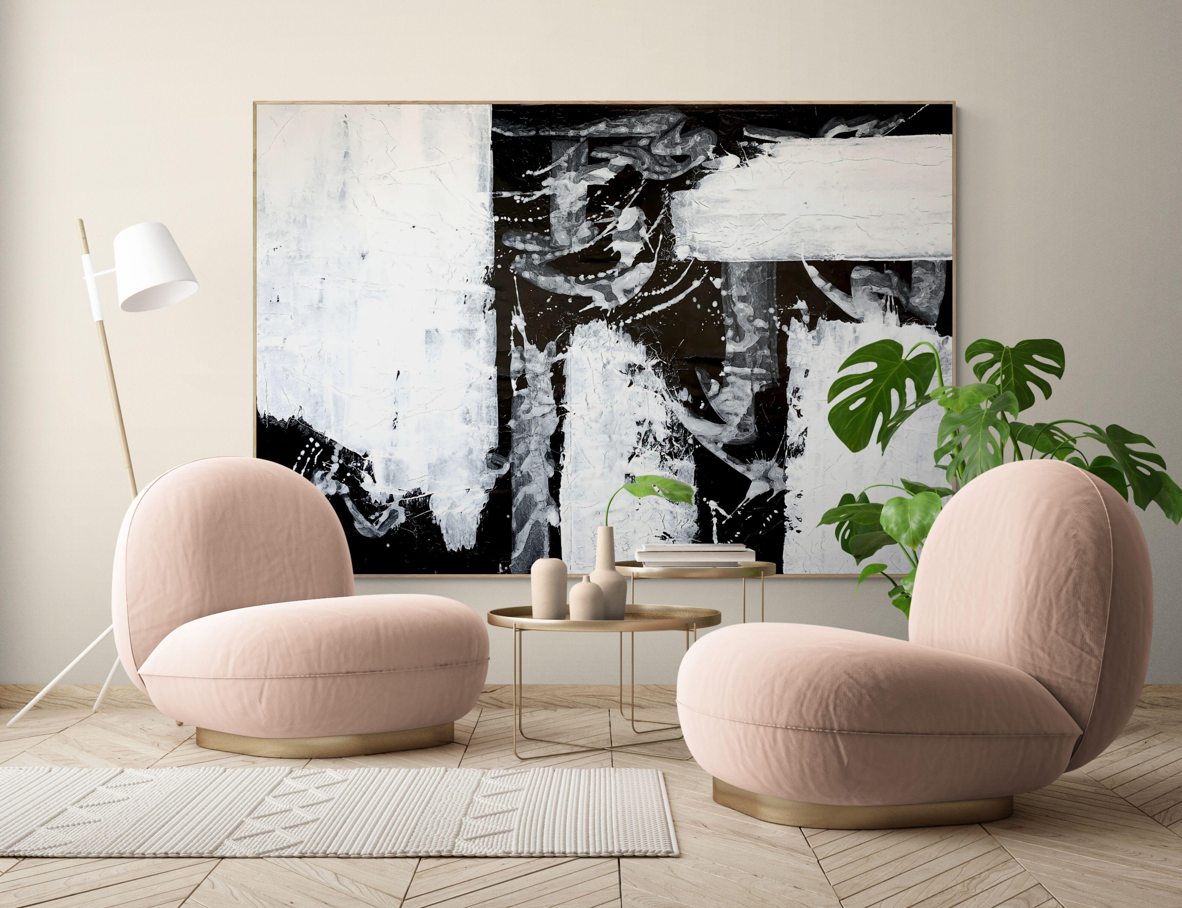 Abstrakte Nr. 1324 Schwarz-Weiß-Gemälde, Gemälde, Acryl auf Leinwand im Angebot 2