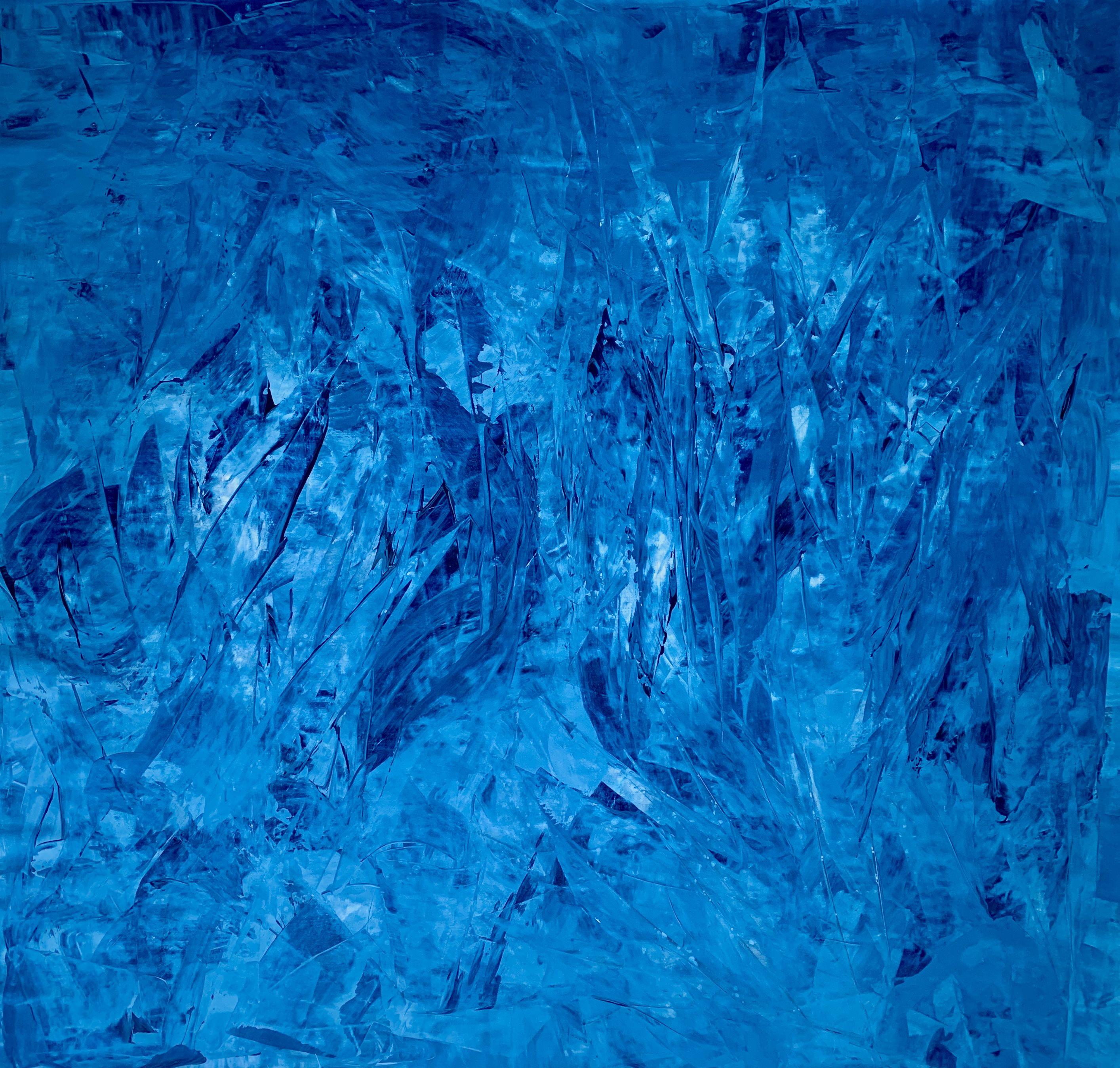 Beyond the sea no. 1524 blue abstract large, Painting, Acrylic on Canvas