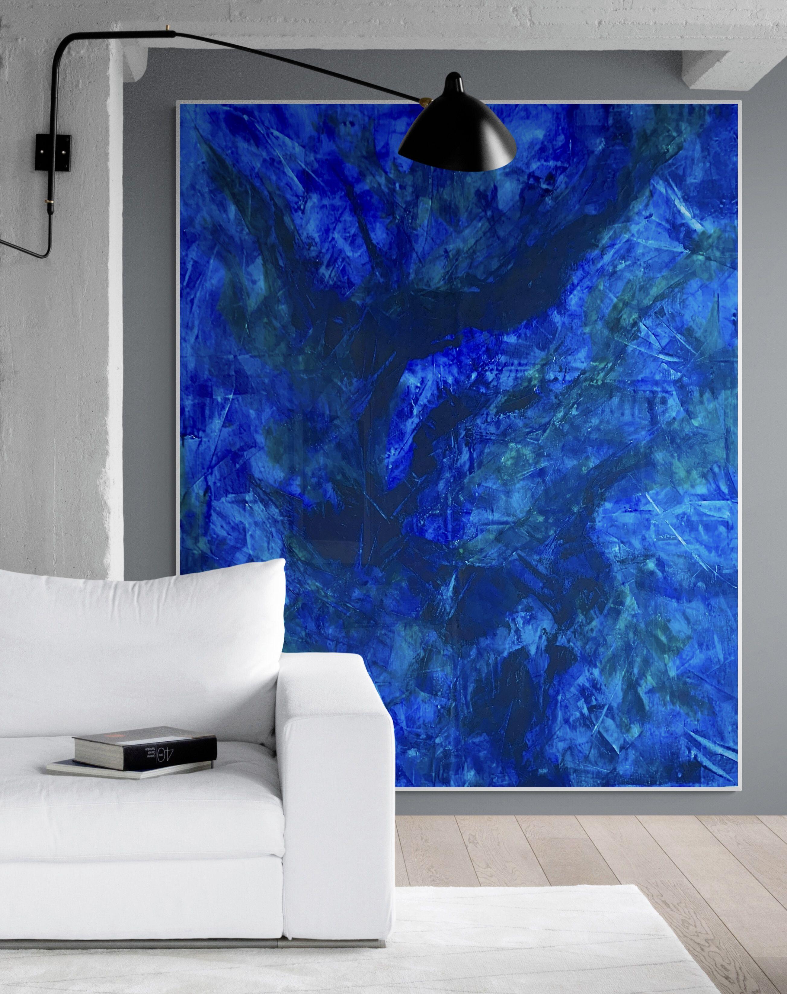 Beyond the sea no. 1924 large blue abstract, Painting, Acrylic on Canvas For Sale 4
