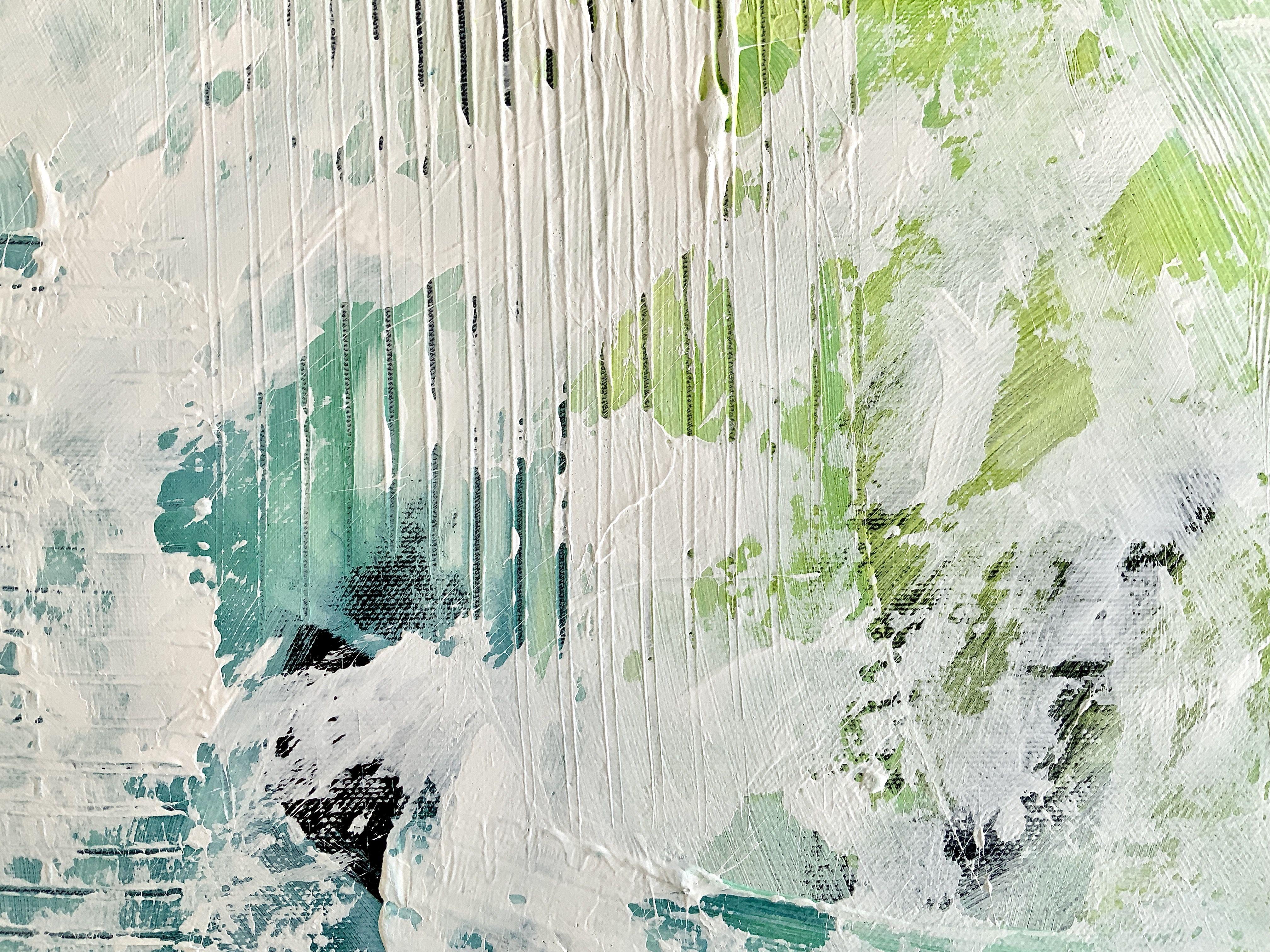 Beyond the sea no. 2523 green and white abstract, Painting, Acrylic on Canvas - Gray Abstract Painting by Anita Kaufmann