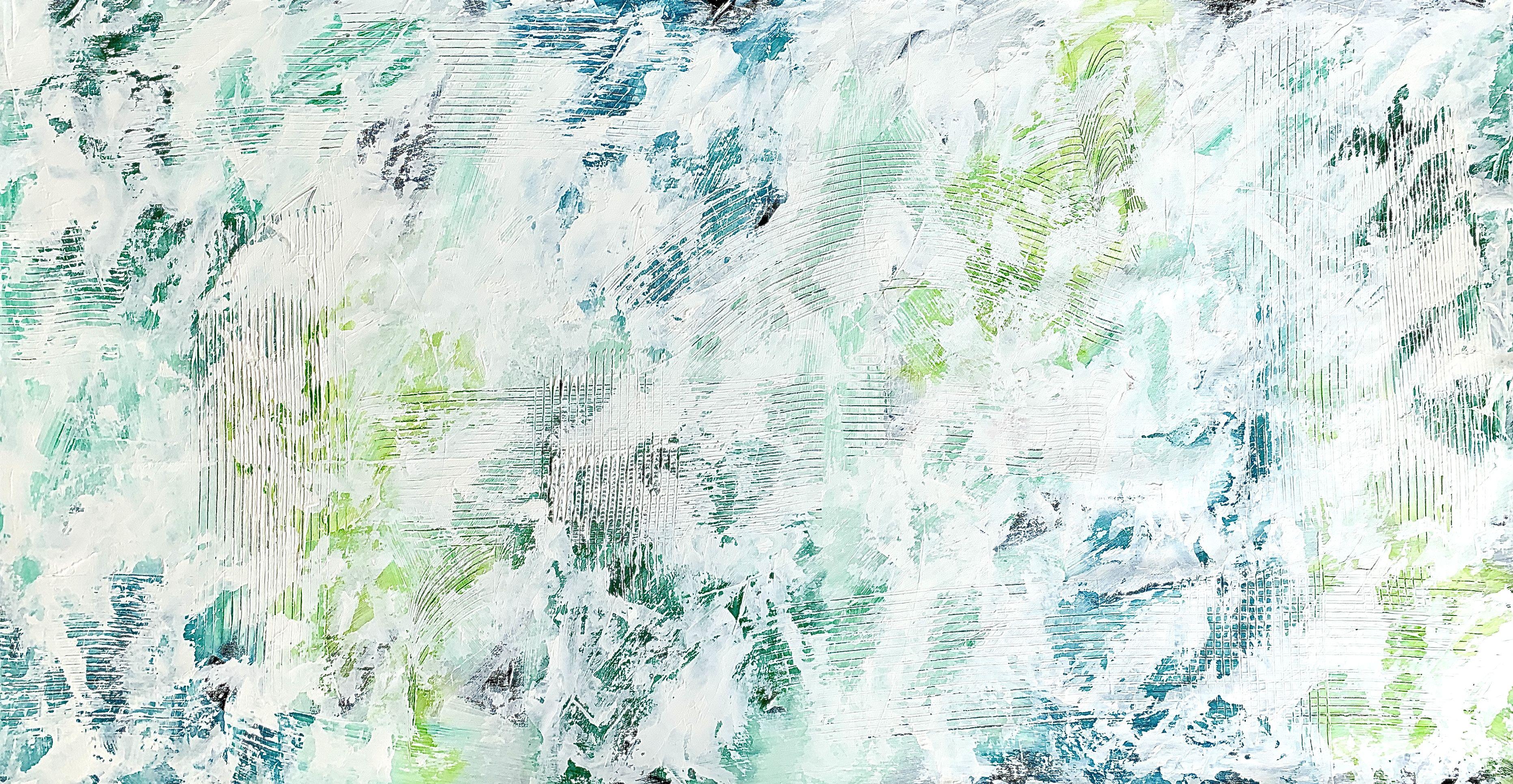 Beyond the sea no. 2523 green and white abstract, Painting, Acrylic on Canvas