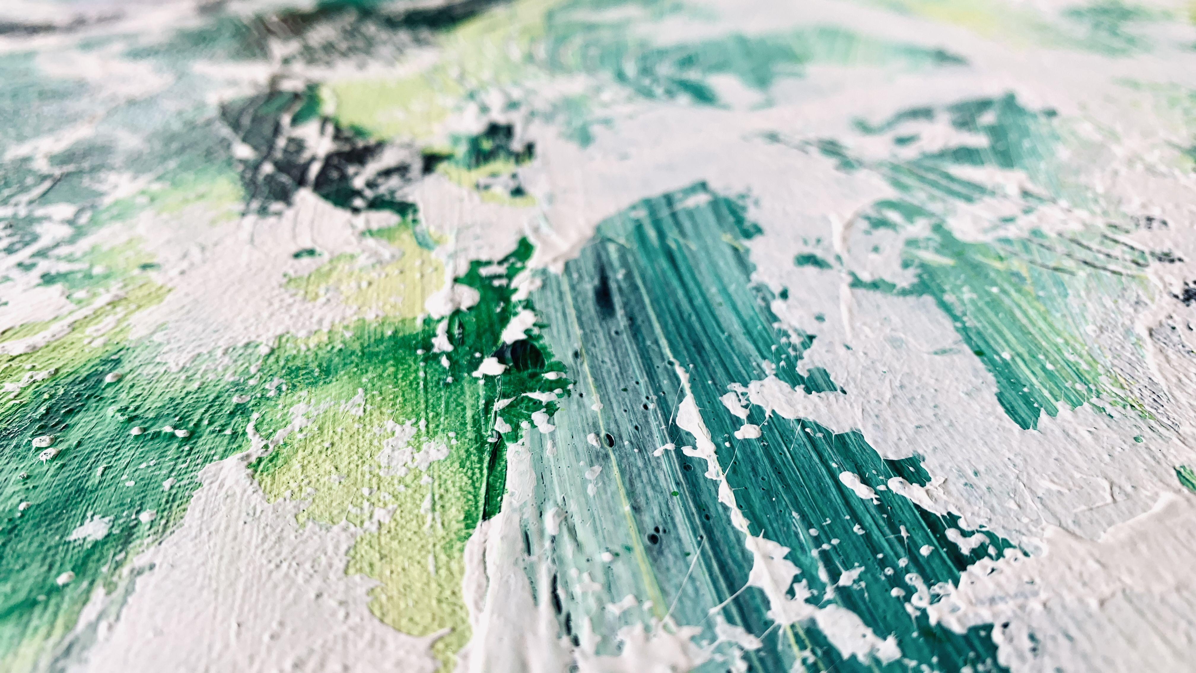 Beyond the sea No. 6422 large green abstract, Painting, Acrylic on Canvas - Gray Abstract Painting by Anita Kaufmann