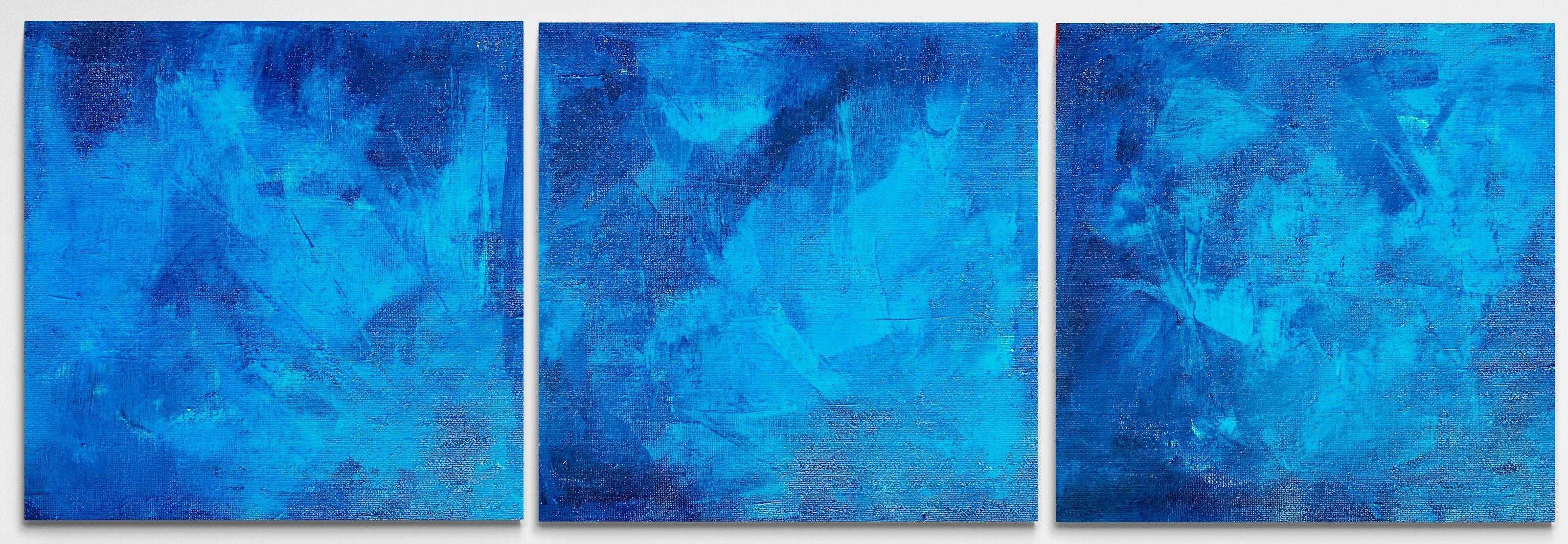 Blue abstract Beyond the sea no. 2922 - set of 3, Painting, Acrylic on Canvas