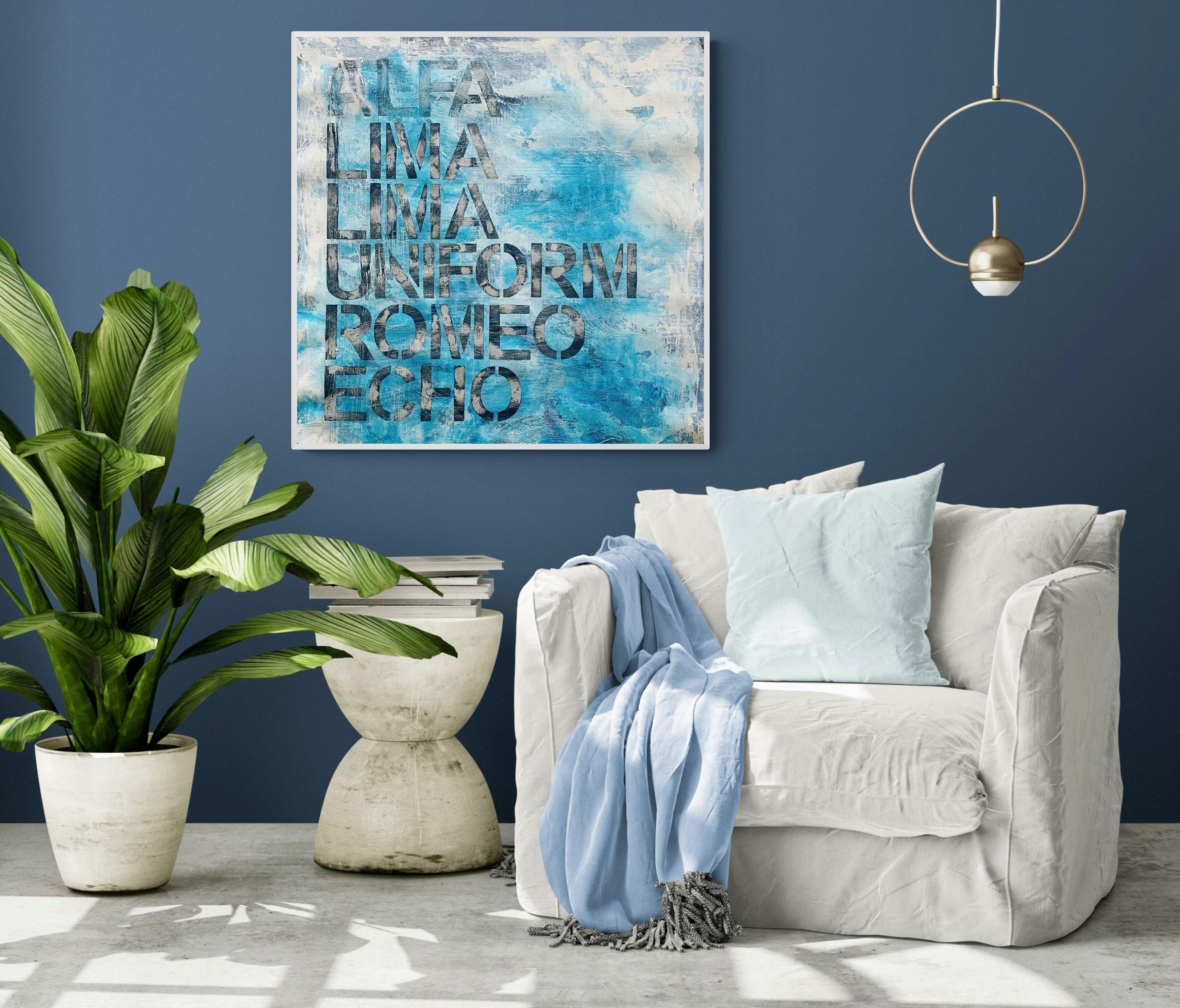 Amore per il mare n. 2409 tipografia, Pittura, Acrilico su tela - Painting di Anita Kaufmann