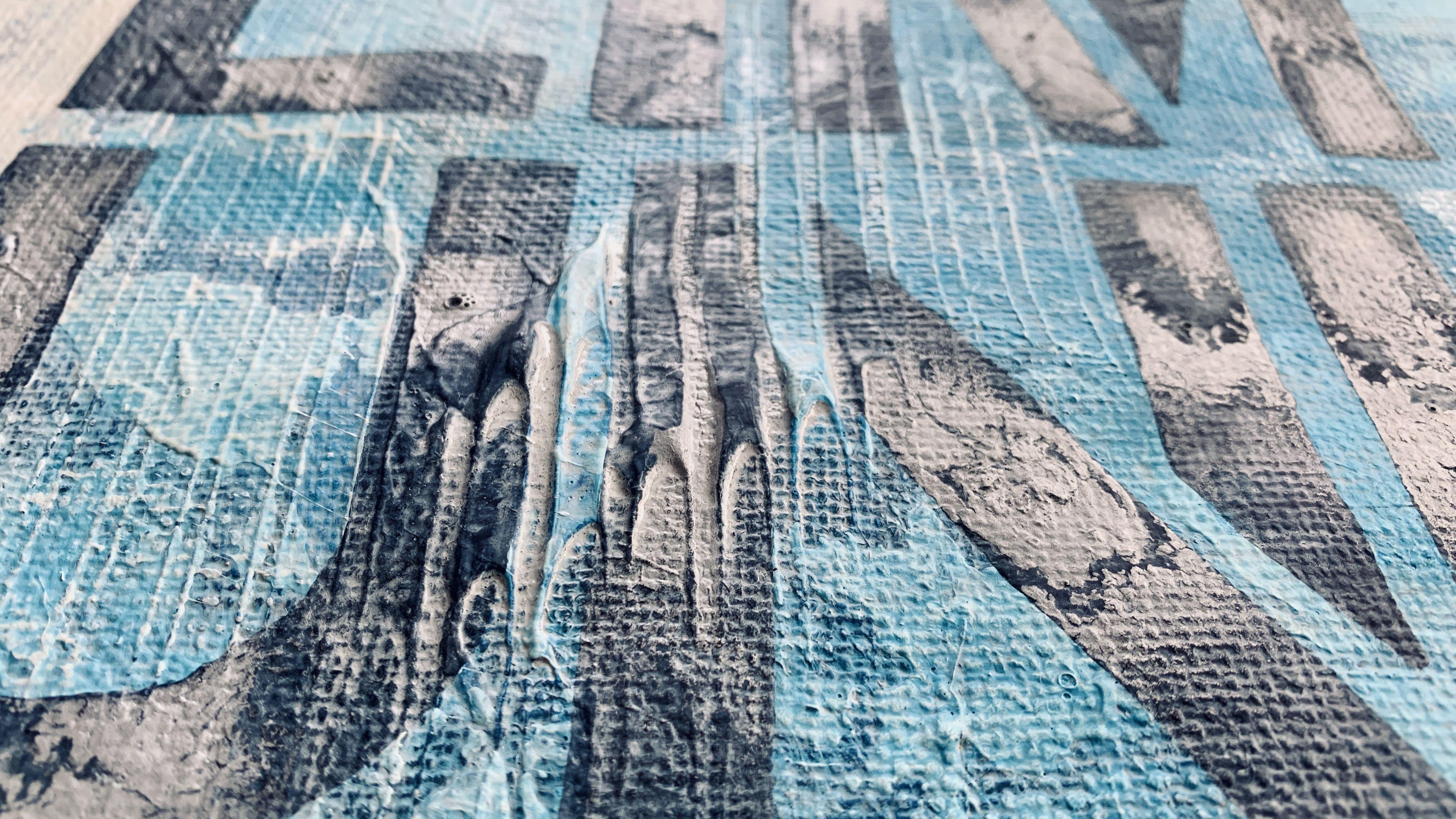 Amore per il mare n. 2409 tipografia, Pittura, Acrilico su tela - Abstract Painting Blu di Anita Kaufmann