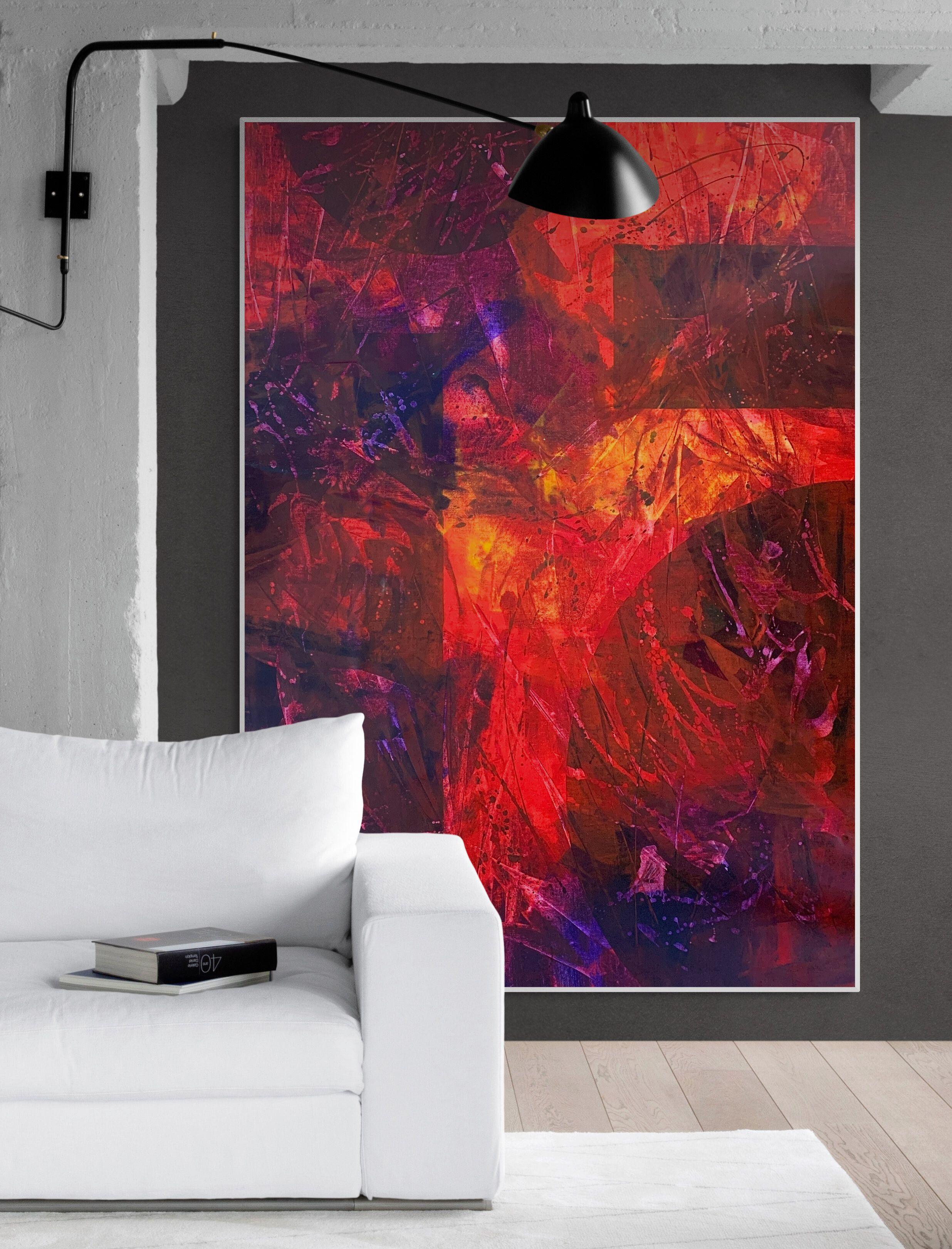 Terra Mística no. 924 rojo grande abstracto, Pintura, Acrílico sobre lienzo - Painting Expresionismo abstracto de Anita Kaufmann