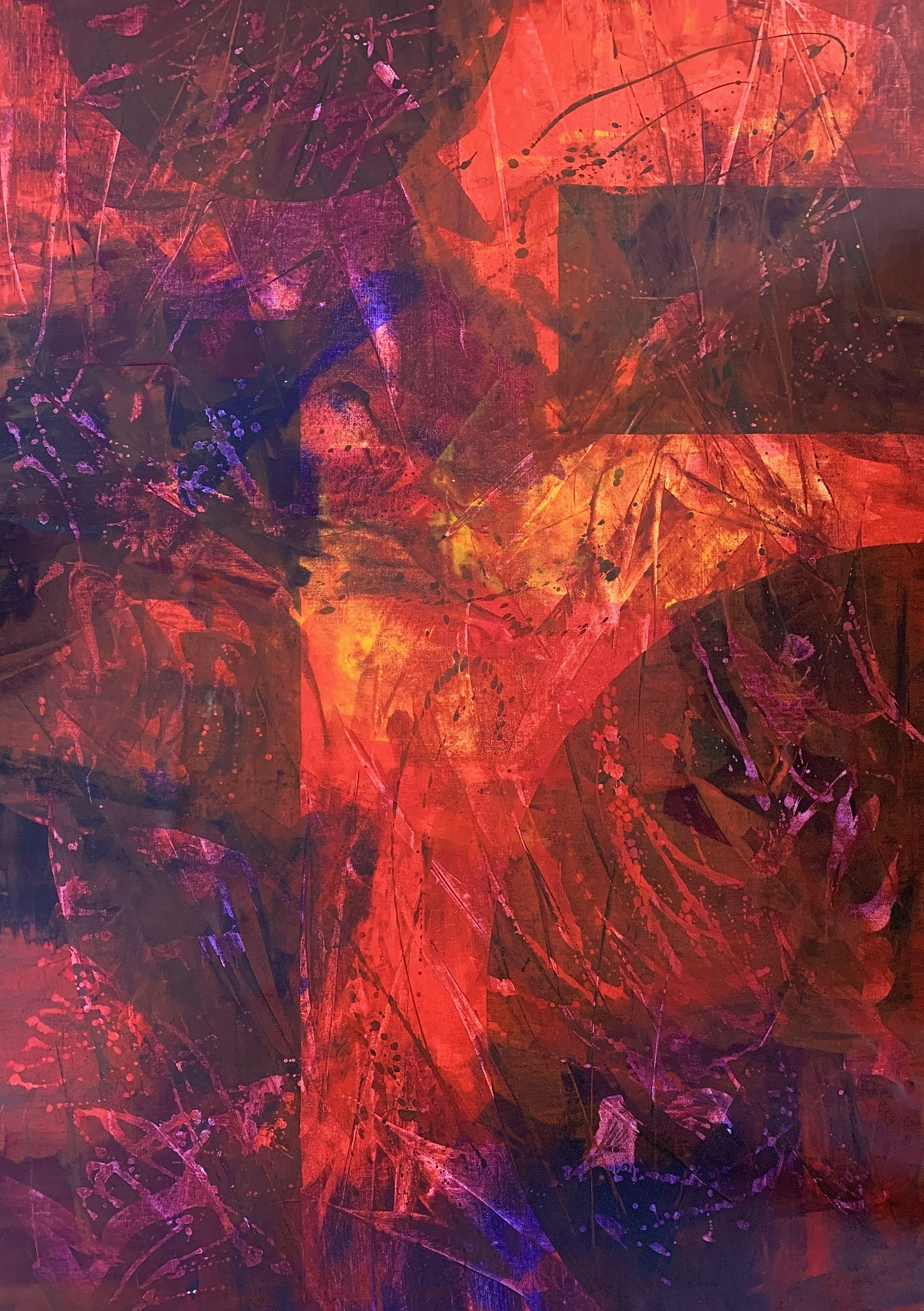 Terra Mística no. 924 rojo grande abstracto, Pintura, Acrílico sobre lienzo - Painting de Anita Kaufmann