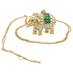Anita Ko 18k Gold Diamond and Emerald Elephant Pendant-Necklace on 14k Chain 25"