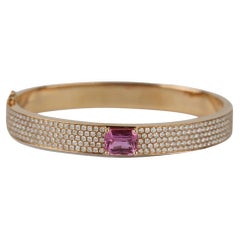 Anita Ko Rose Gold Pave Diamond And Emerald Cut Pink Sapphire Bracelet