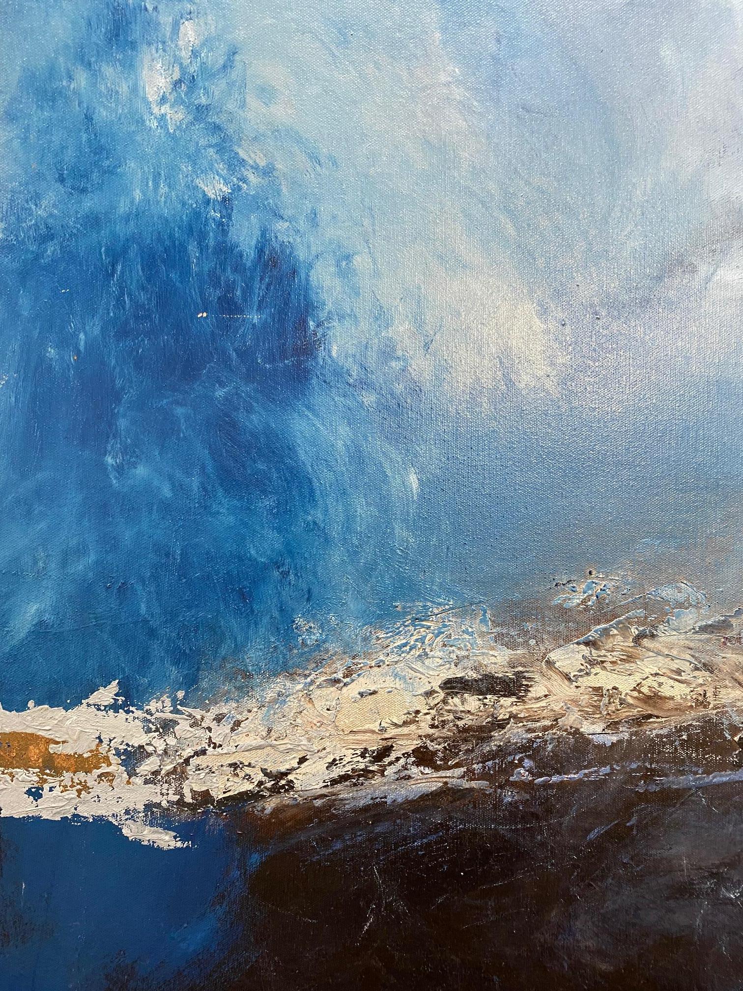 Blauer Thunder, Original 48x38 abstrakte expressionistische Meereslandschaft – Painting von Anita Lewis