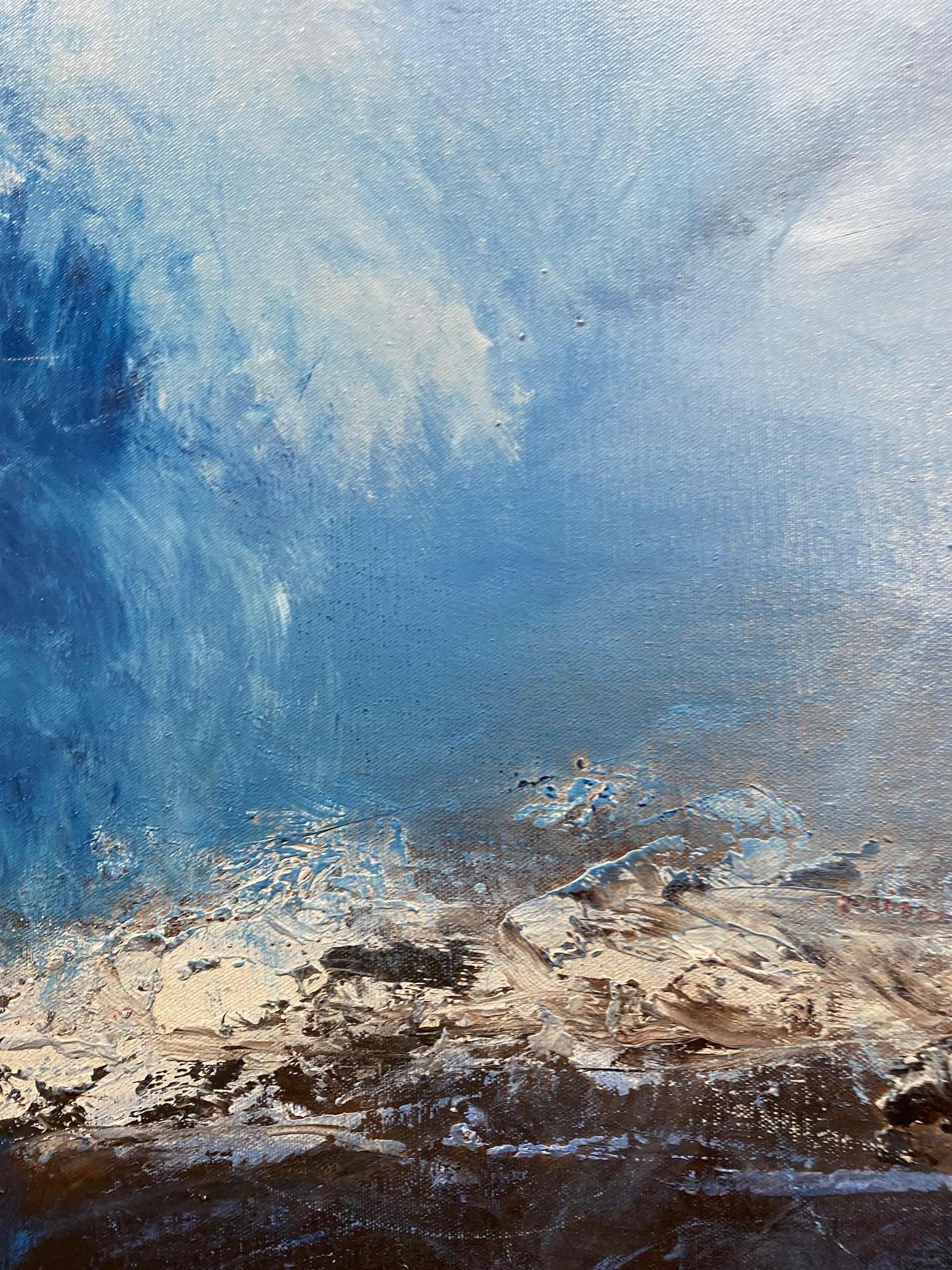 Blauer Thunder, Original 48x38 abstrakte expressionistische Meereslandschaft (Abstrakter Expressionismus), Painting, von Anita Lewis