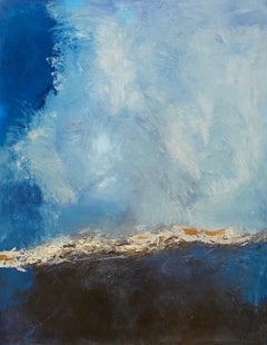 Blauer Thunder, Original 48x38 abstrakte expressionistische Meereslandschaft