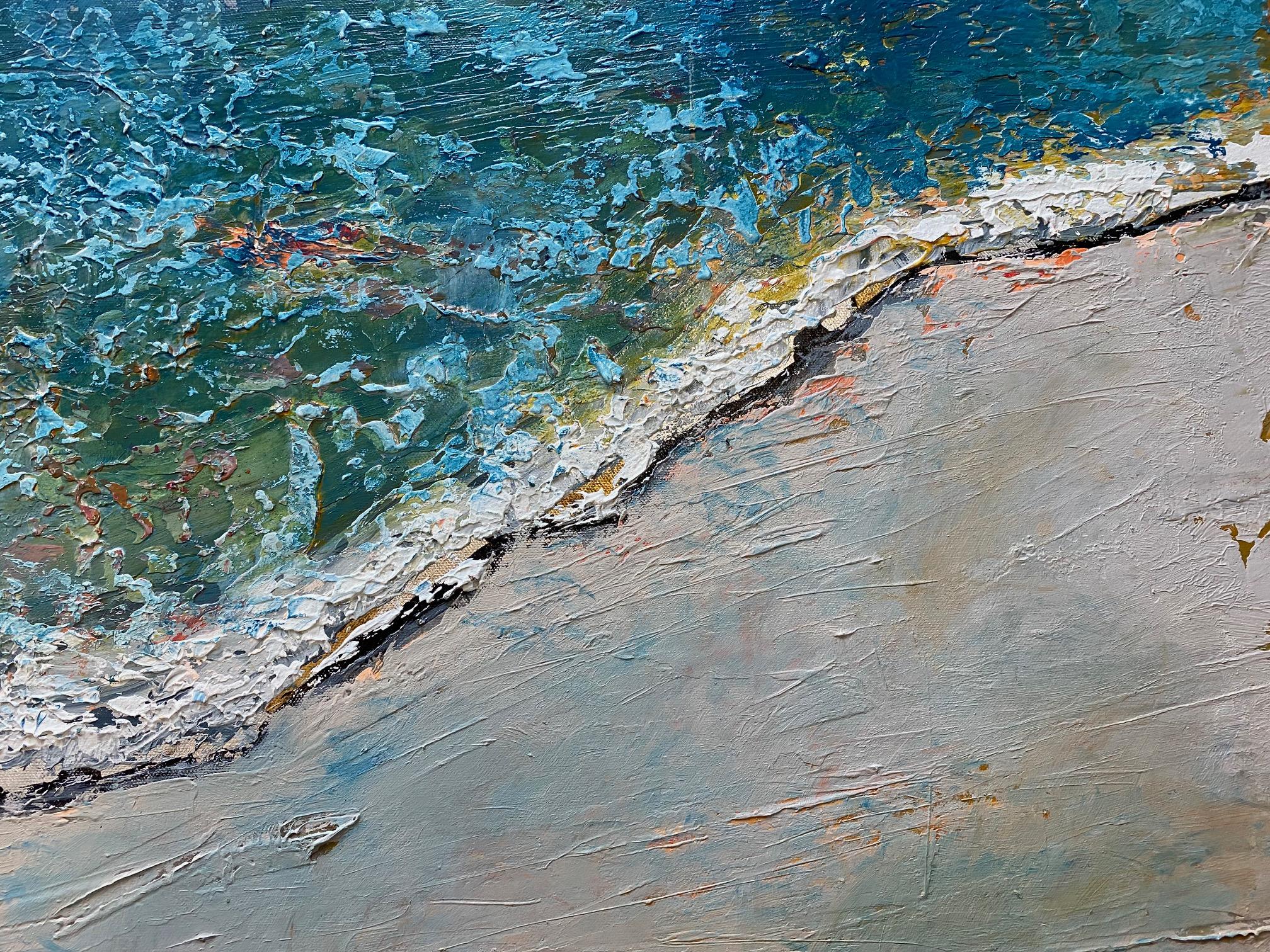 The Edge, original 24x36 abstract expressionist marine landcape - Painting by Anita Lewis