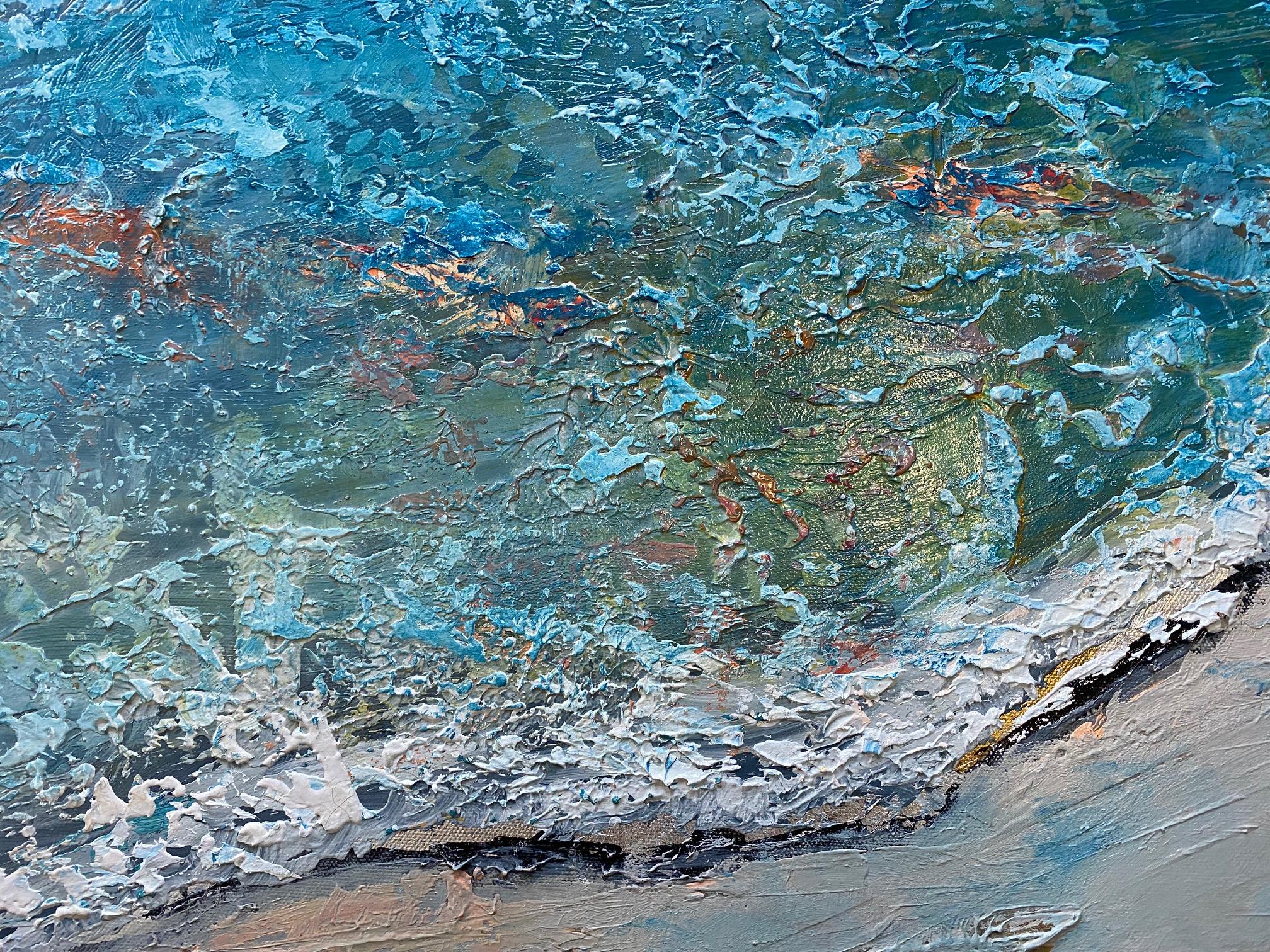 The Edge, original 24x36 abstrakter expressionistischer Meereslandschaftsbild im Stil von The Edge (Grau), Abstract Painting, von Anita Lewis