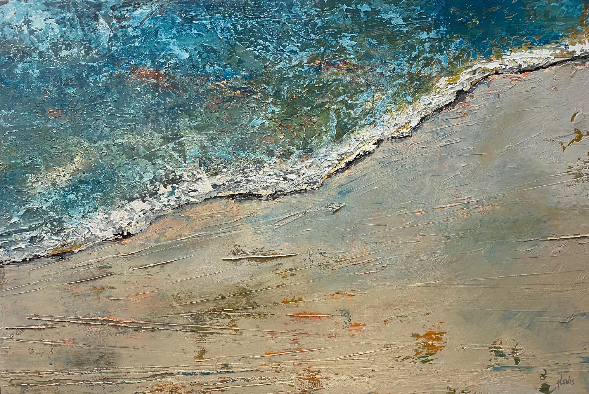Anita Lewis Abstract Painting - The Edge, original 24x36 abstract expressionist marine landcape