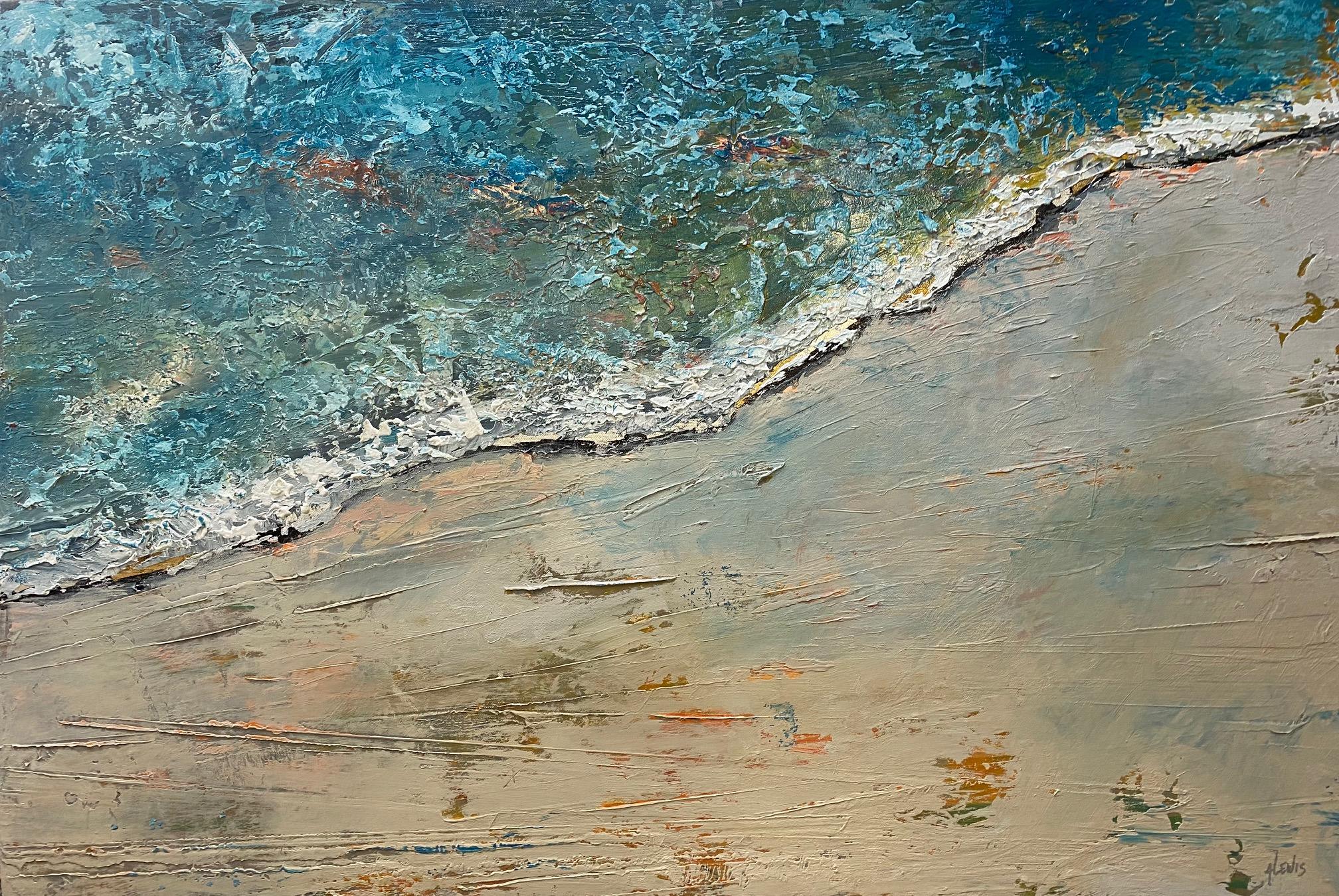 Abstract Painting di Anita Lewis - The Edge, paesaggio marino astratto espressionista originale 24x36