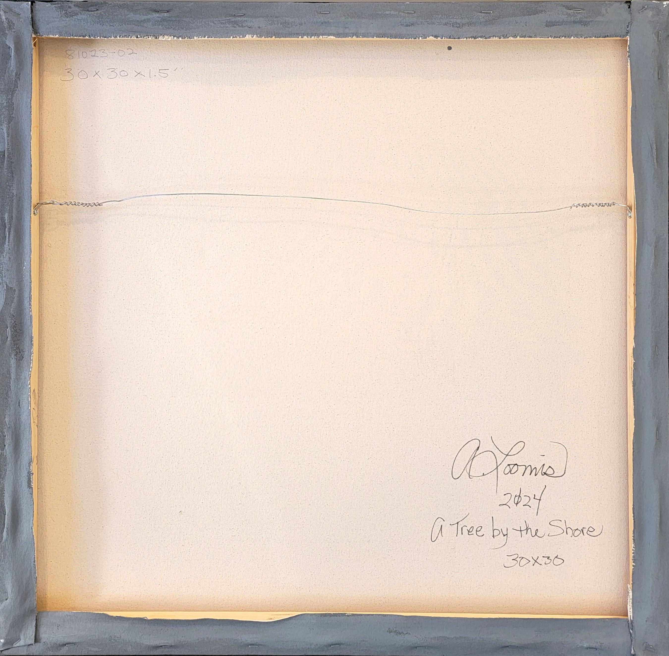 „A Tree Grows by the Shore“, abstrakt, Landschaft, blau, grün, Ölgemälde im Angebot 4