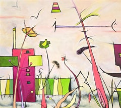 "Boardwalk", Contemporary, Abstract, Seaside, Green, Purple, Oil Painting