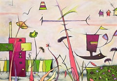 "Boardwalk", Zeitgenössisch, Abstrakt, Küste, Grün, Lila, Ölgemälde, 2025