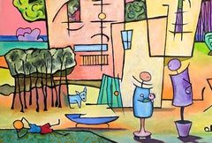 "Burbs", Contemporaneo, Famiglia, Estate, Cartoni animati, Grassetto, Pittura a olio