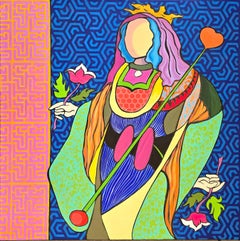 "Diva", Zeitgenössisch, Spielkarte, Rosa, Lila, Ölgemälde, 2025