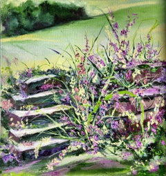 « Old Steps », impressionniste, paysage, escalier, fleurs, vert, peinture à l'huile
