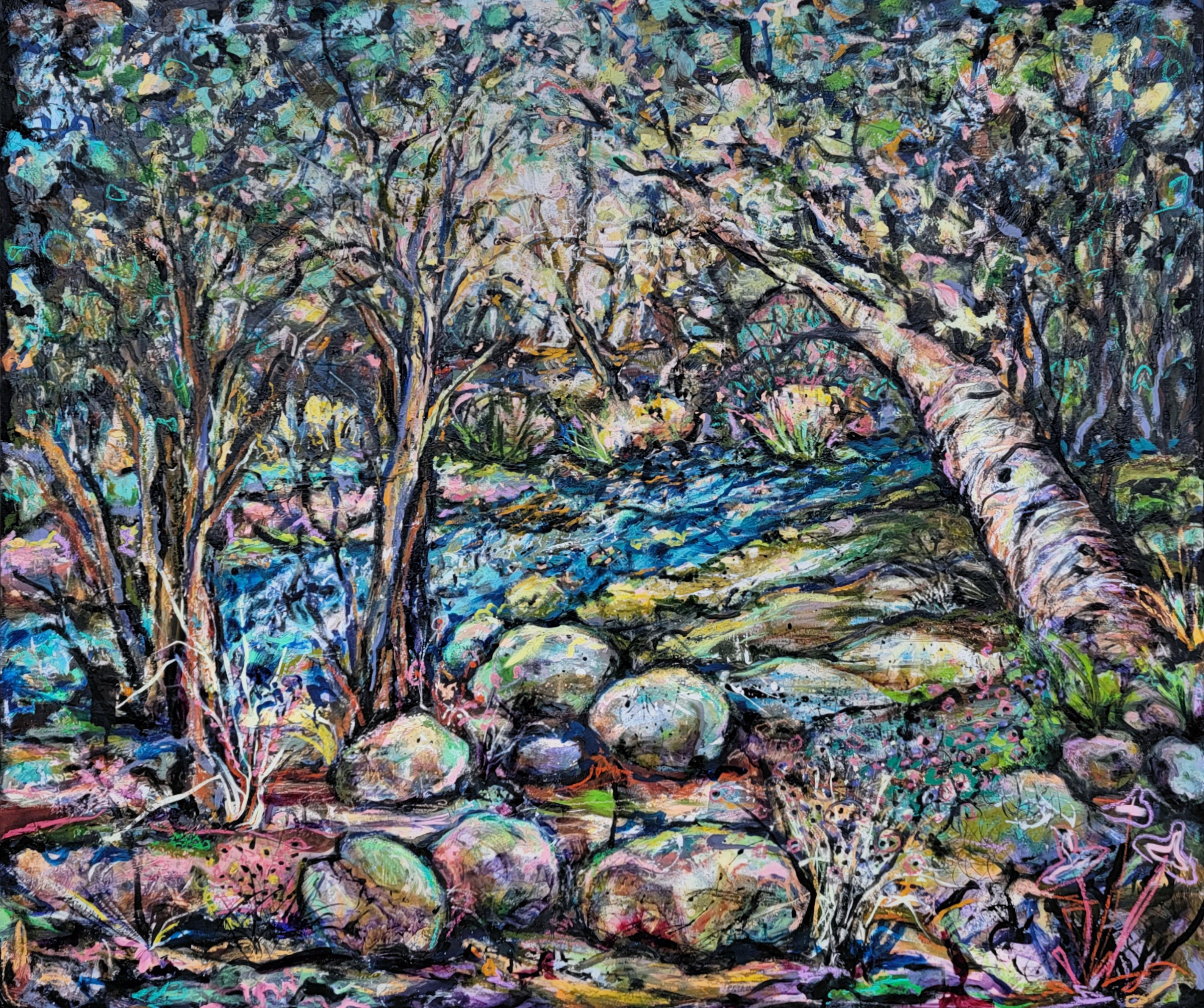 Landscape Painting de Anita Loomis - "Suelo de la sima del purgatorio", Abstracto, Paisaje, Bosque, Pintura al óleo, 2023