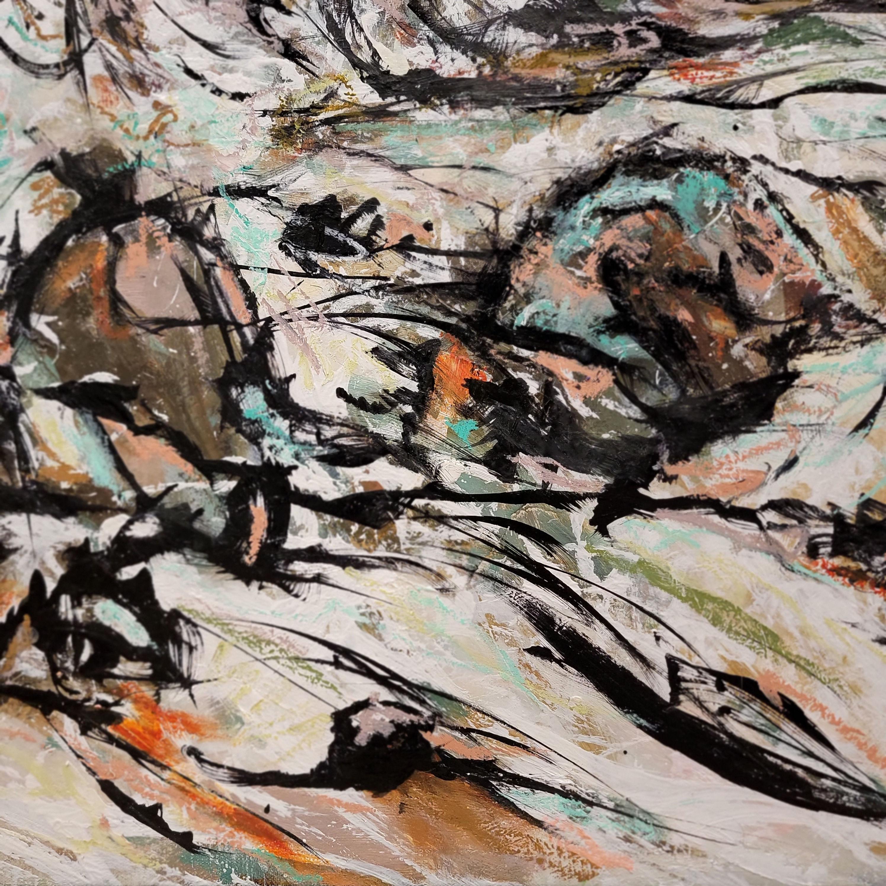 « Royal River », abstrait, paysage, automne, côte, Maine, peinture à l'huile, 2023 - Abstrait Painting par Anita Loomis