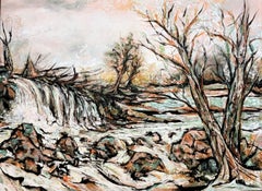 "Royal River", Abstracto, Paisaje, Otoño, Orilla, Maine, Pintura al óleo, 2023