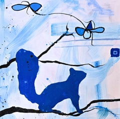 "Squirrels 2", Abstract, Silhouette, Blue, Oil Painting