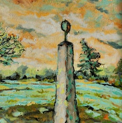 "The Marker", Impressionist, Landscape, Trees, Blue, Green, Oil Painting