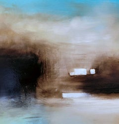 "The Quiet Spot 3", Abstract Landscape, Twilight, Blue, Aqua, Oil Painting