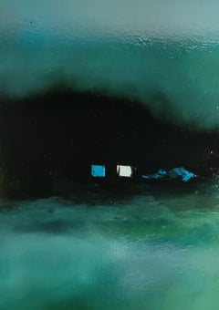 "The Quiet Spot 4", abstract, landscape, twilight, blue, aqua, oil painting