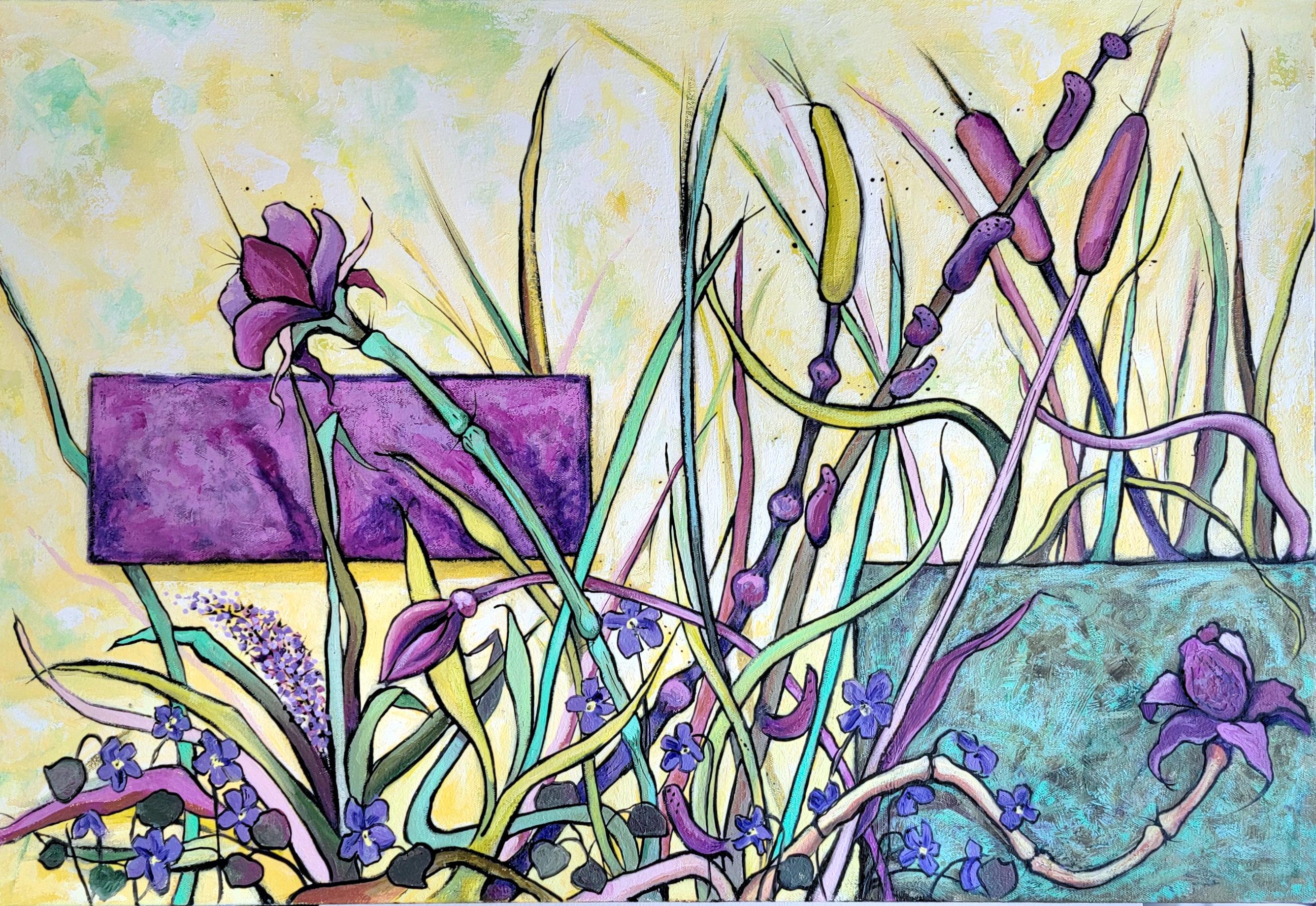 "Violace", Contemporaneo, Astratto, Fiori, Viola, Piante, Pittura a olio, 2024 - Painting di Anita Loomis
