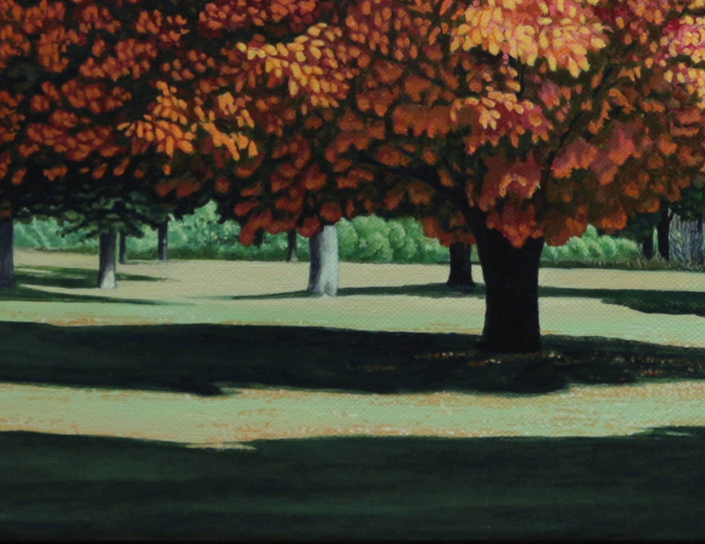 COLTS NECK PARK - Zeitgenössisches Landschaftsgemälde / Herbst/Herbstlaub (Braun), Landscape Painting, von Anita Mazzucca