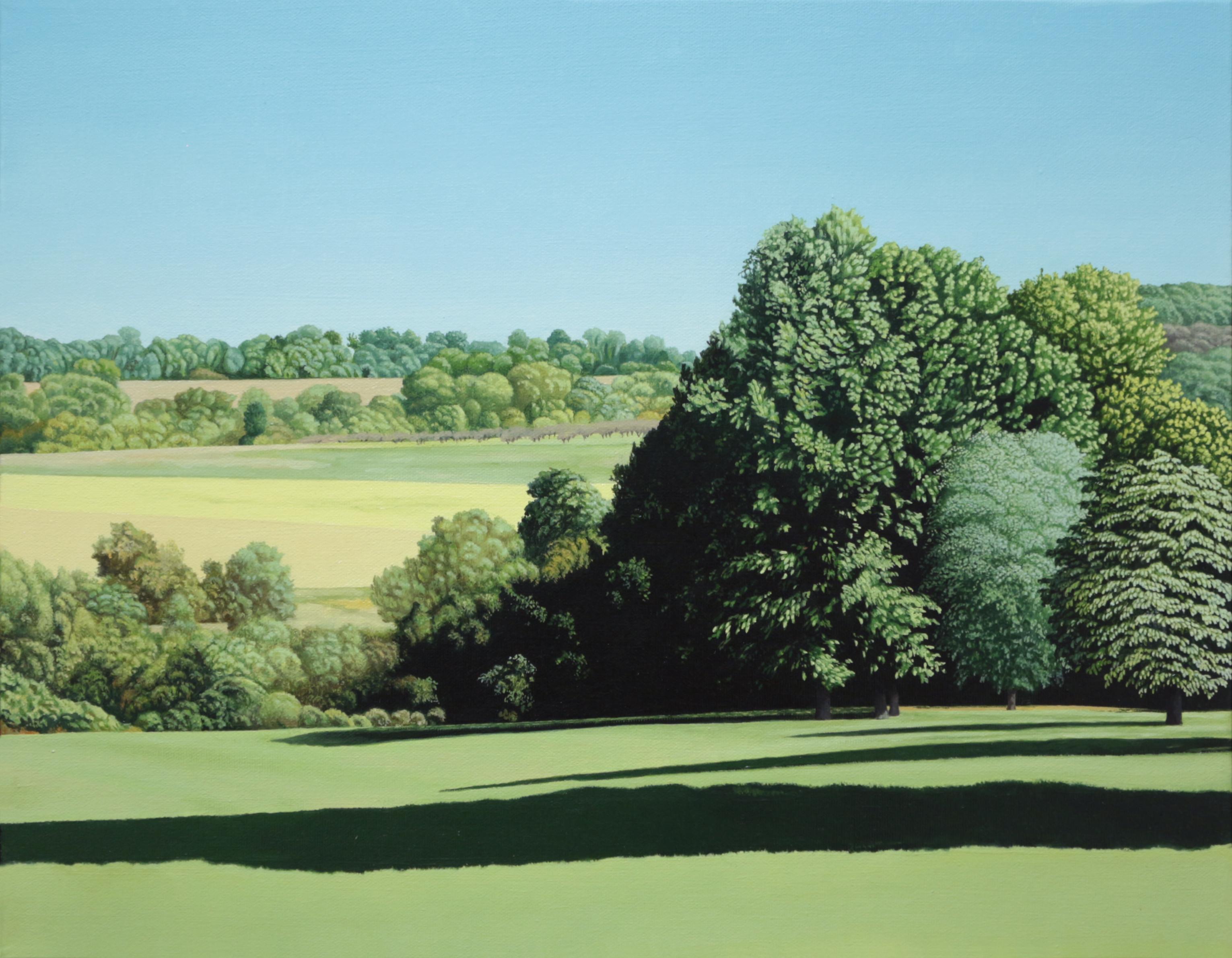 Anita Mazzucca Landscape Painting – LONG SHADOWS IN THE MORNING – zeitgenössischer Realismus / Country Park / Naturszene
