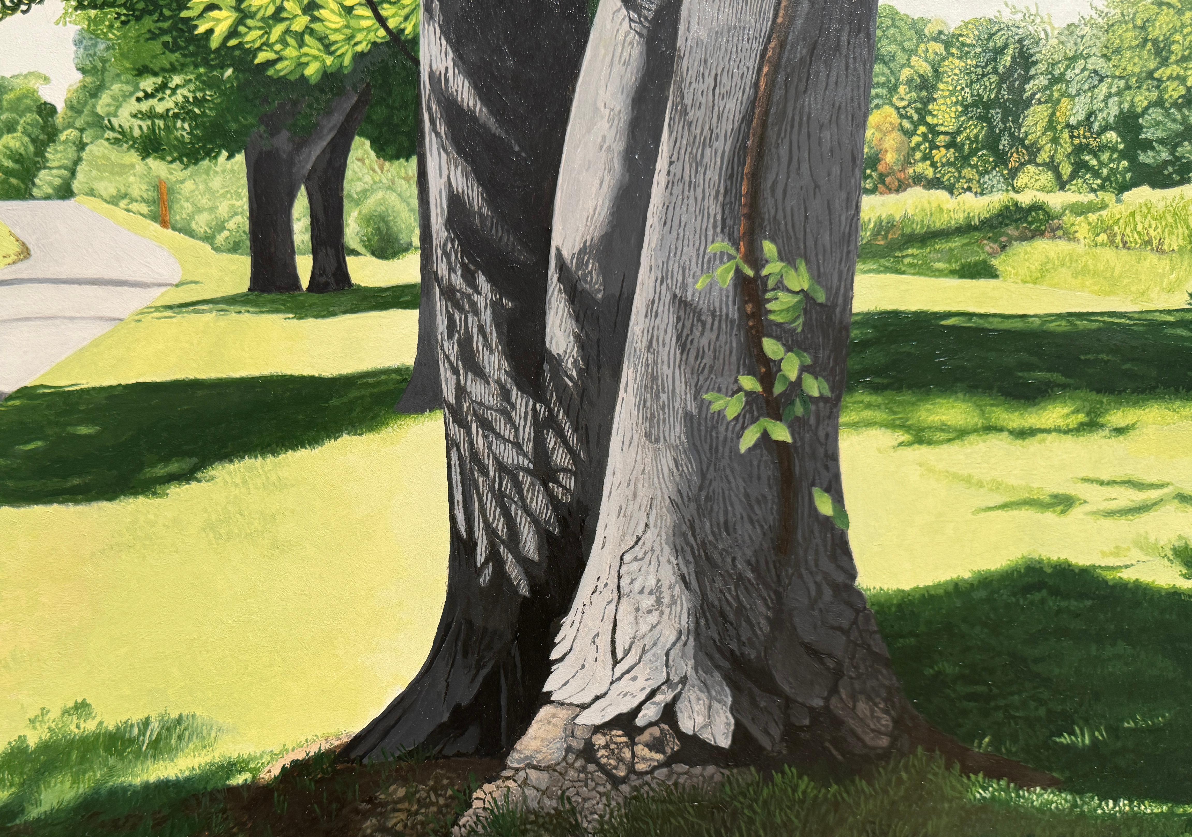 EN RETOUR DU dessinateur - Paysage / réalisme / arbres / vert en vente 3