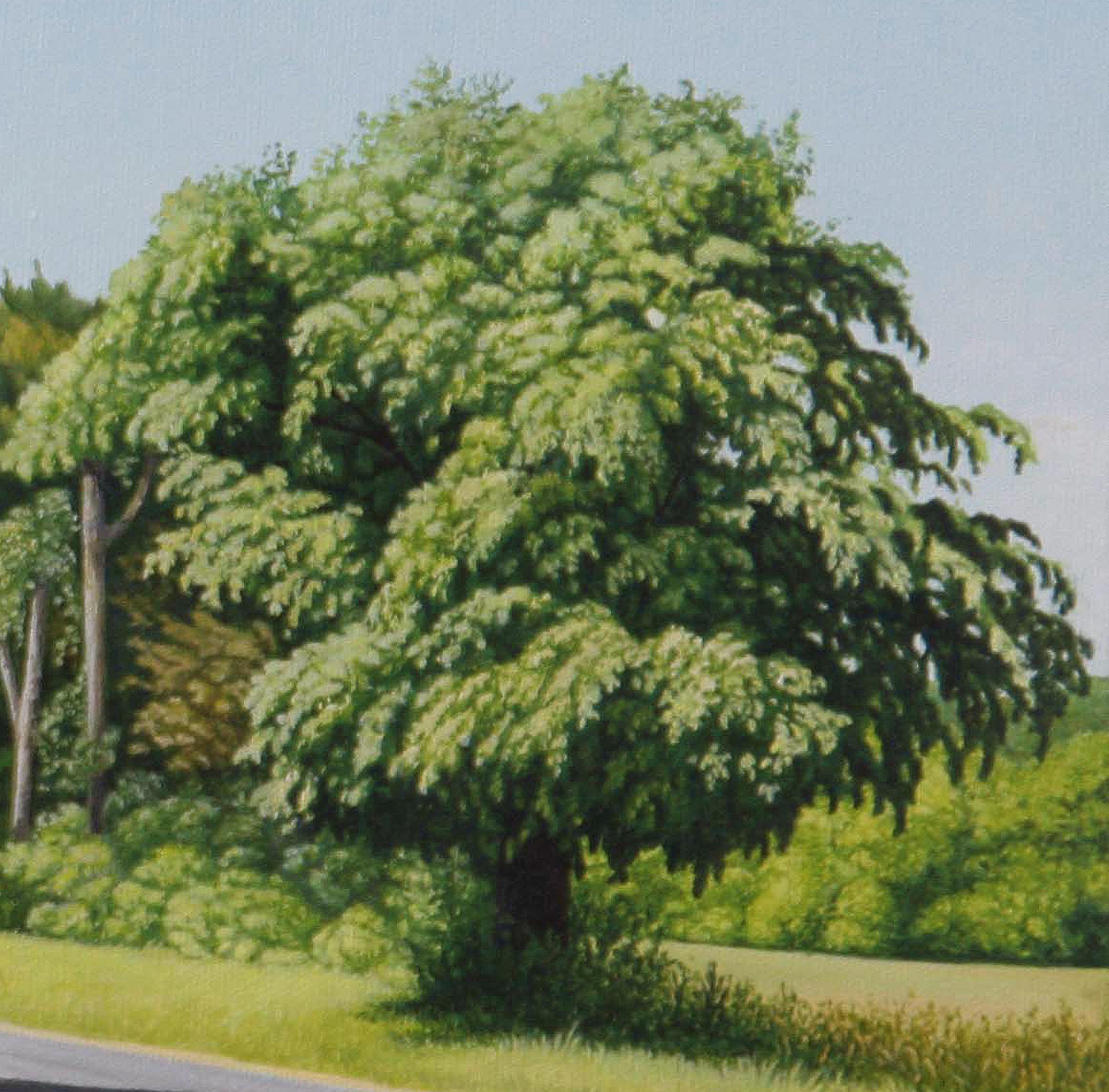 THE TOP OF THE HILL, Contemporary Landscape Painting, Country Road, Trees, Green 3