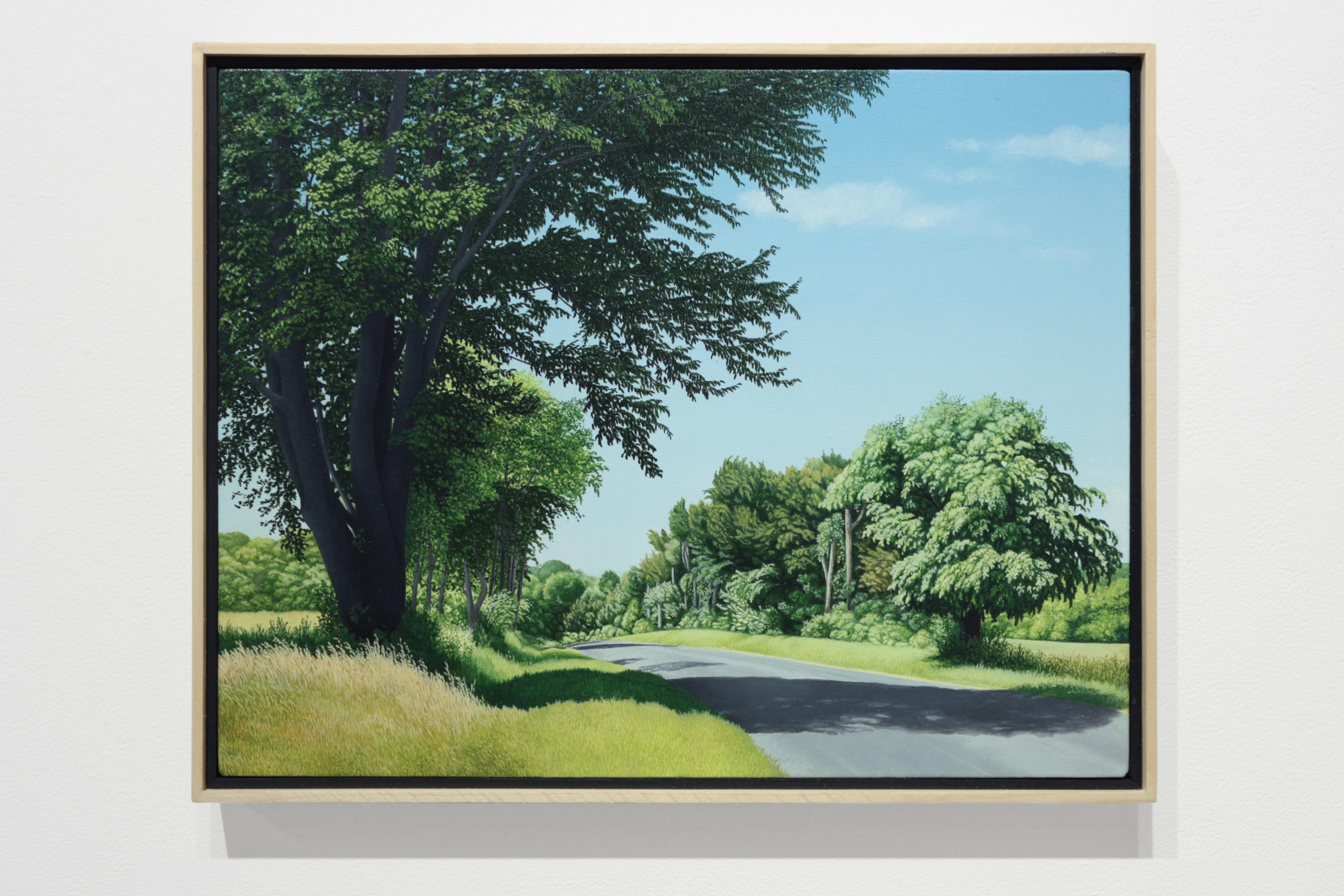 THE TOP OF THE HILL, Contemporary Landscape Painting, Country Road, Trees, Green 1