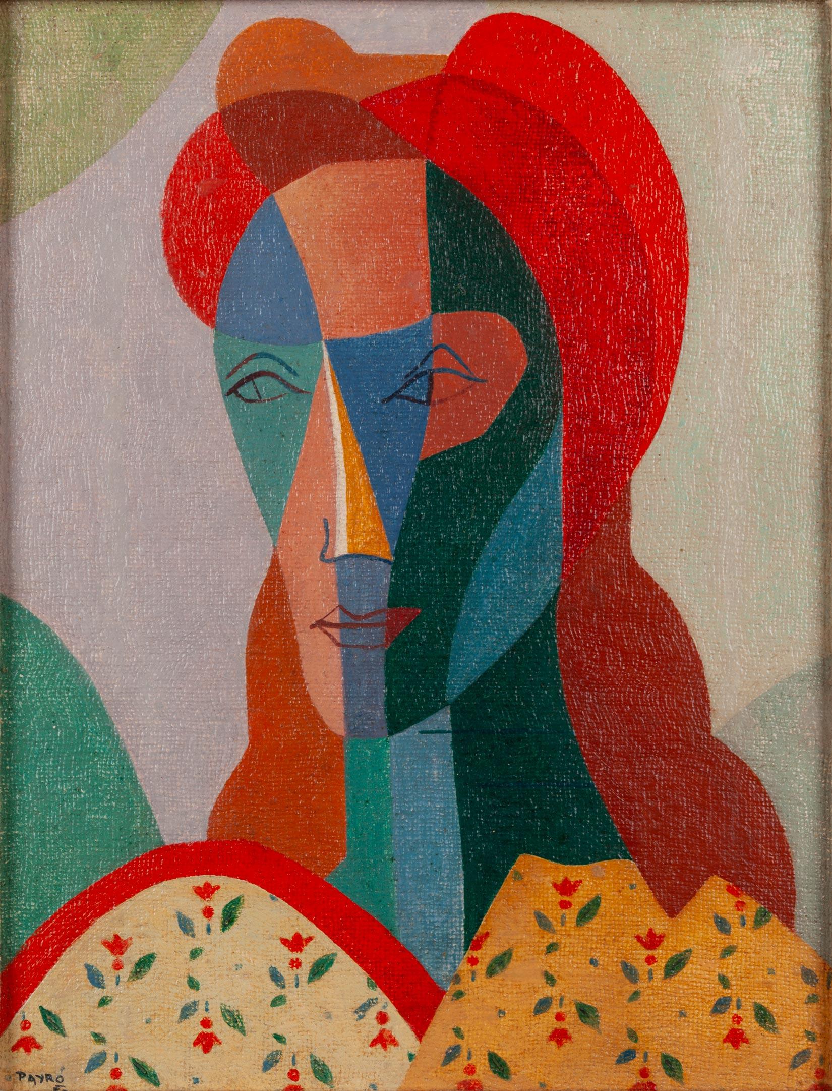 Portrait cubiste d'une femme - Painting de Anita Payró