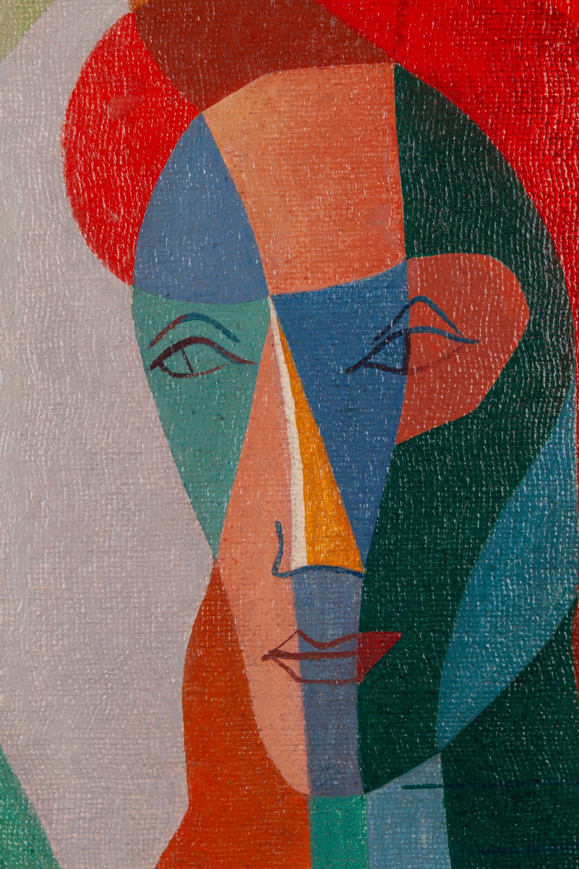 Portrait cubiste d'une femme - Beige Figurative Painting par Anita Payró