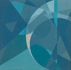 Untitled Abstract Composition, blue themed abstract geometric tempera work