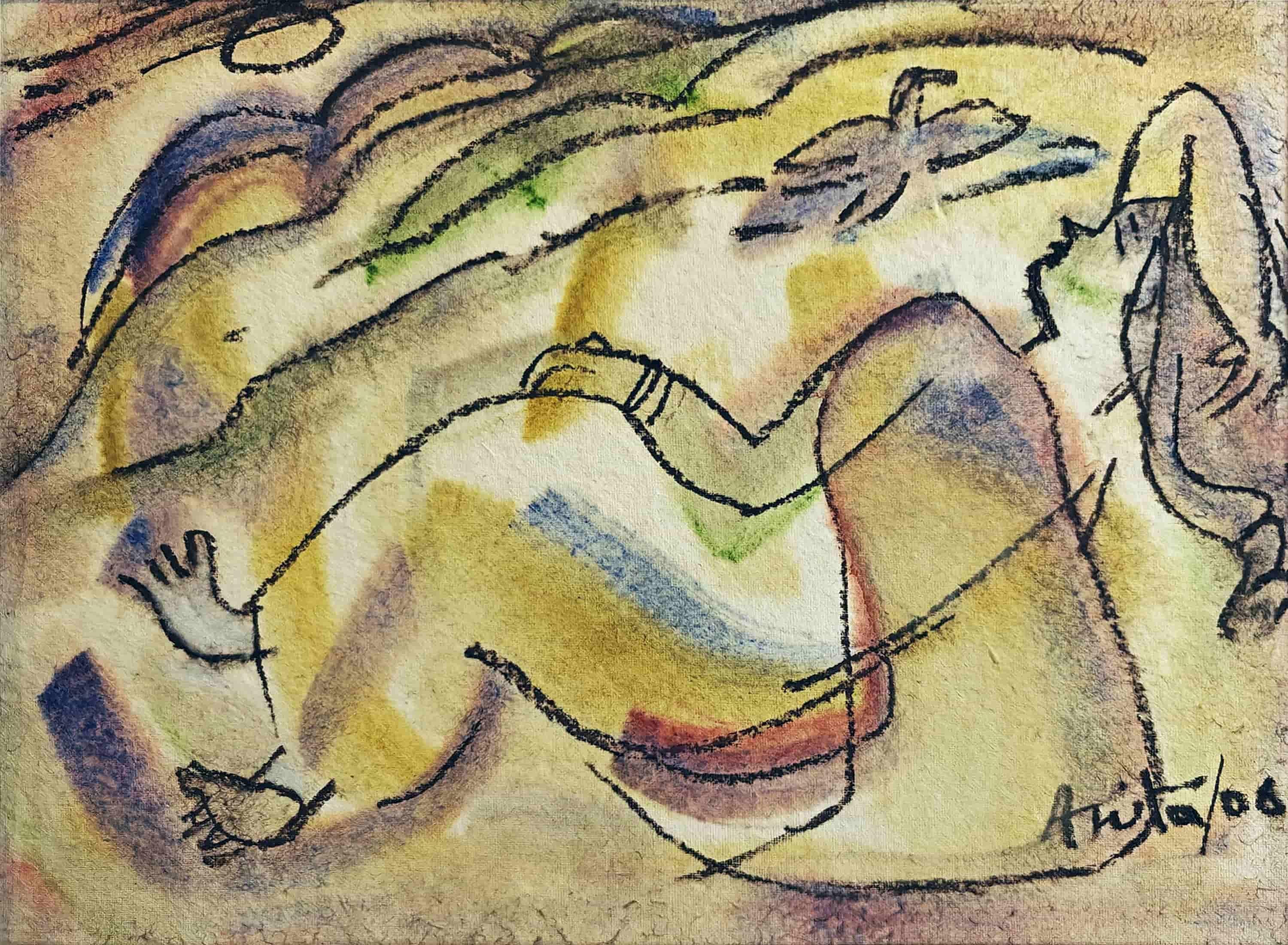 Sin título, Abstracto, Técnica mixta sobre papel por Artista indio moderno "En Stock" - Mixed Media Art de Anita Roy Chowdhury